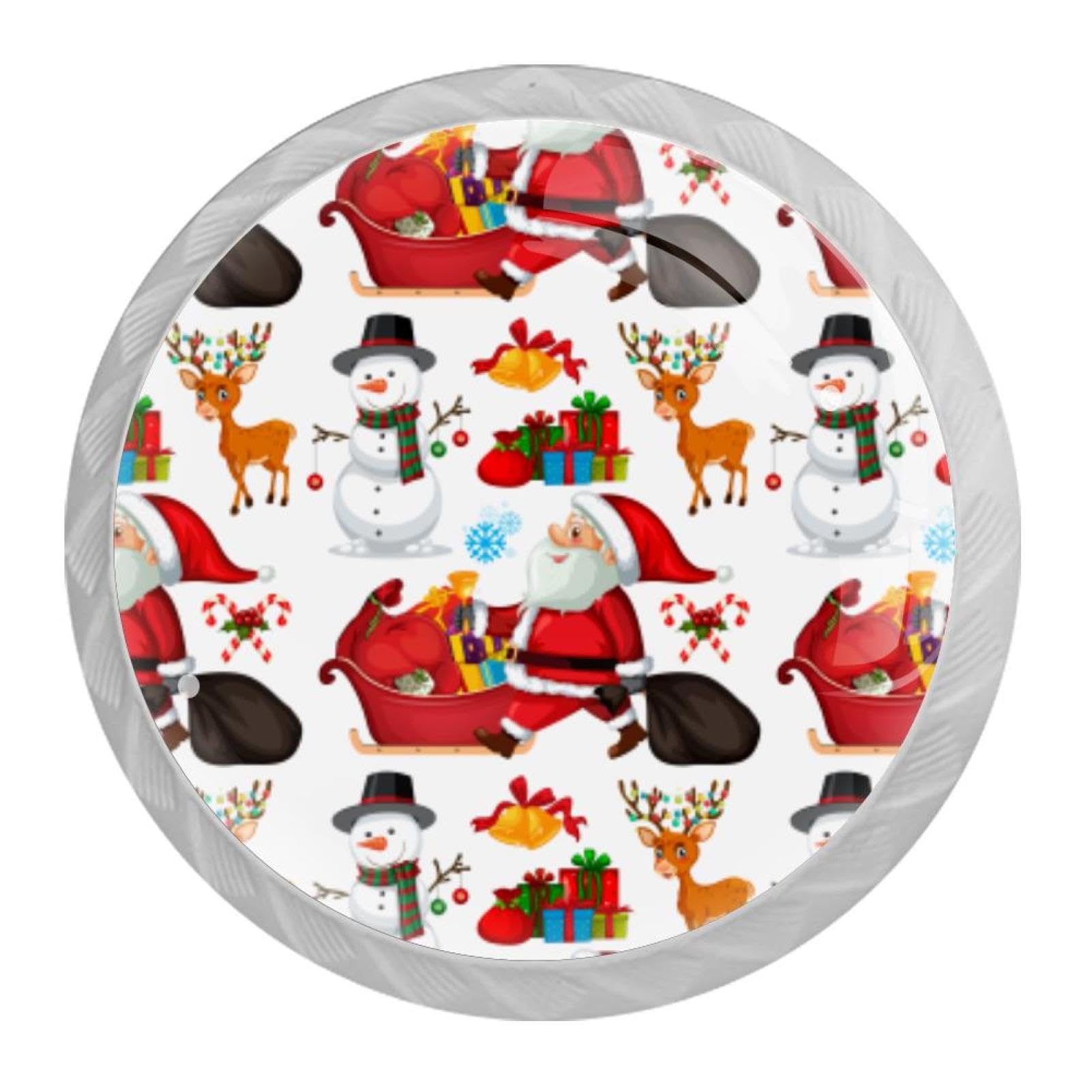Tqmspg 4 Pieces Drawer Pulls Christmas Santa Claus Elk Snowman Deer Pattern Door Knobs Dresser Handles for Kitchen Wardrobe Cupboard Hardware Furniture