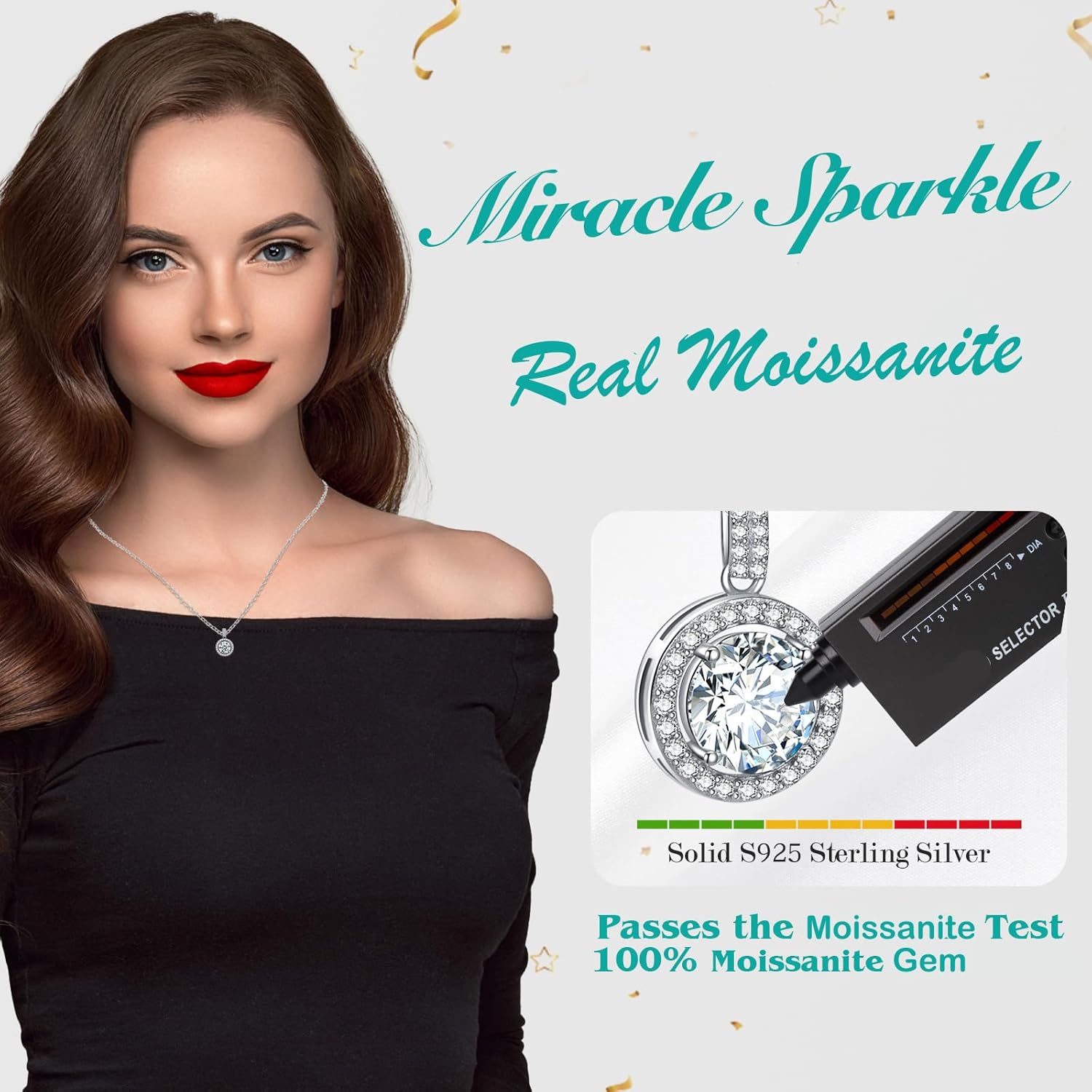 Moissanite Pendant Necklace for Women,1ct-2ct 925 Sterling Silver with 18K White Gold Plated, Include Jewelry Box,with Certificate - Image 2