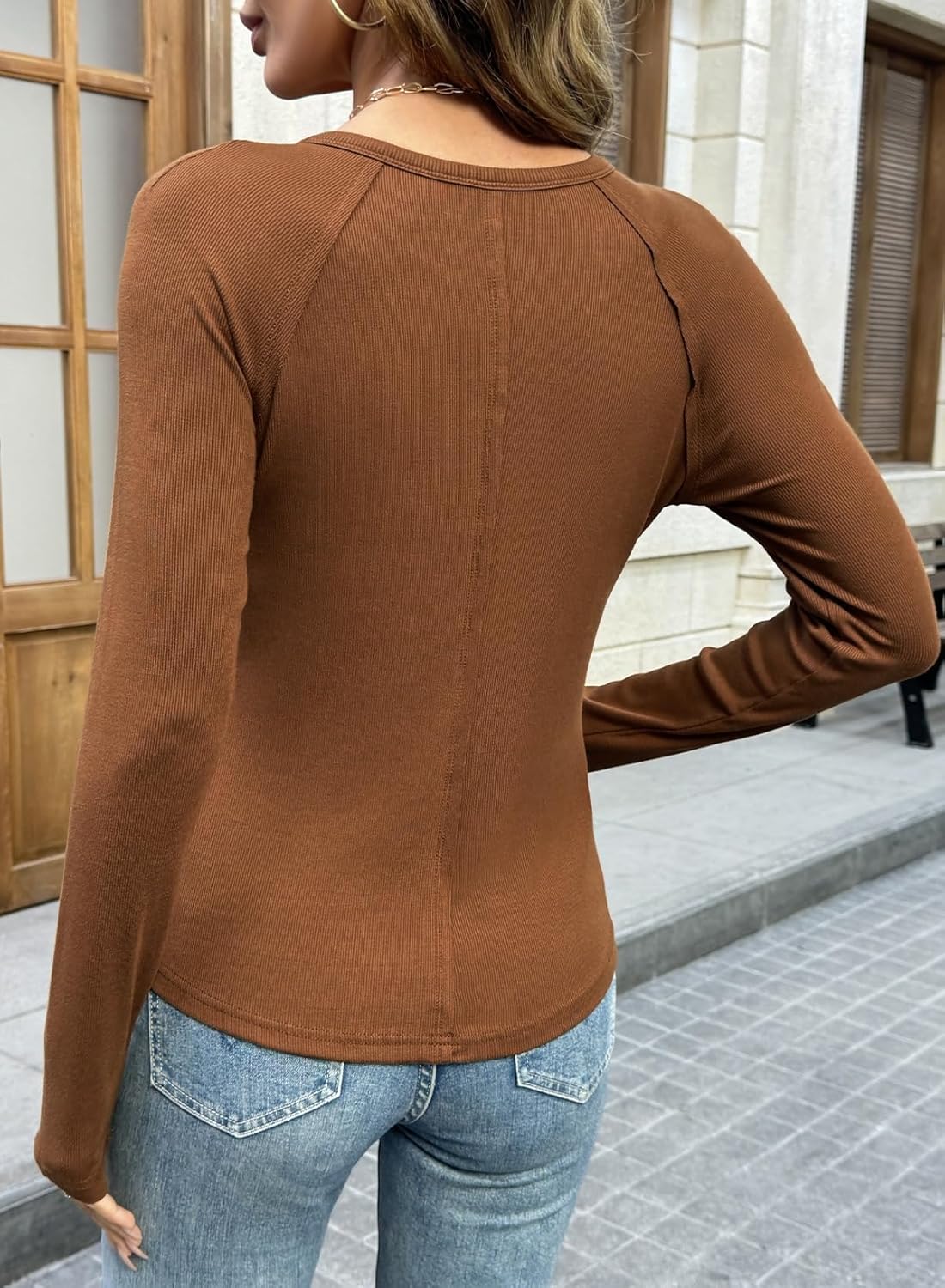 Sidefeel Long Sleeve Shirts for Women 2026 Spring Outfits Crewneck Ribbed Knit Slim Fitted Going Out Tops Casual Basic Tees - Image 5