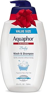 Aquaphor Baby Wash and Shampoo, Unscented Baby Shampoo and Wash, Holiday Gifts, 25.4 Fl Oz Pump Bottle