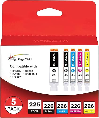 PGI-225XL CLI-226XL Paquete económico de 5 colores de repuesto para cartuchos de tinta Canon 225 y 226 PGI225 CLI226 para usar con MX882 MG5220
