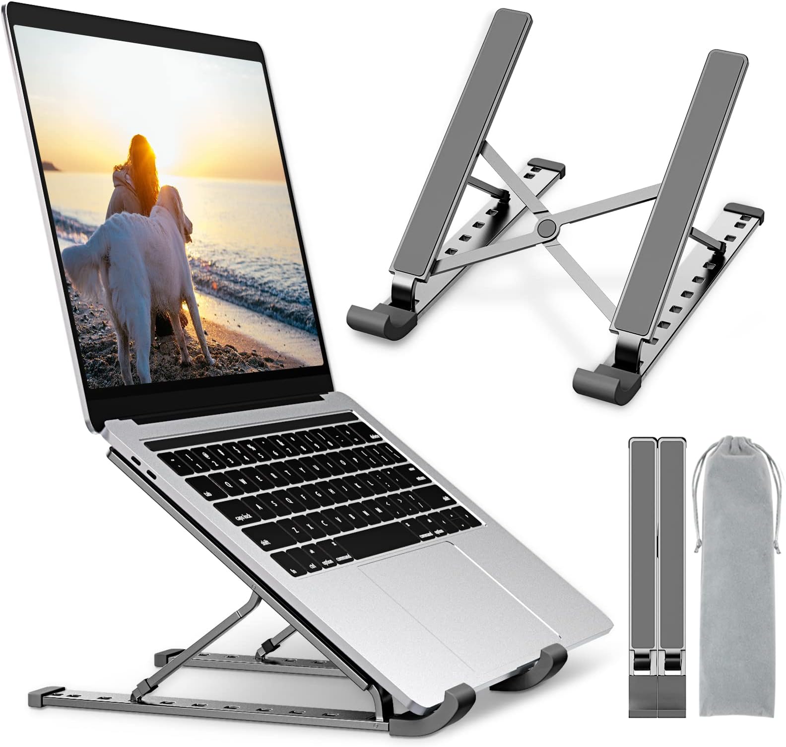 Laptop Stand, Portable Laptop Desk Holder, 9-Levels Adjustable Notebook Riser Mount, Aluminum Ventilated Computer Stand for MacBook Pro Air, Lenovo, Dell, More 10-15.6โ Laptops