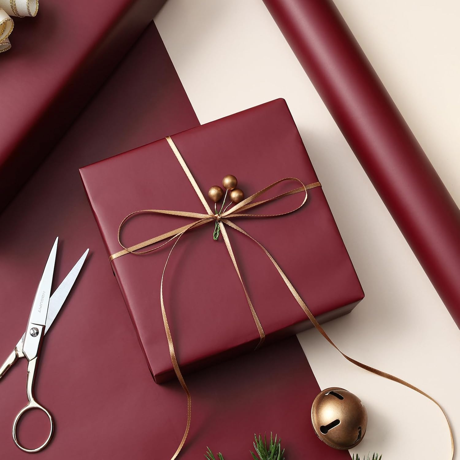 LaRibbons Burgundy Matte Metallic Wrapping Paper Jumbo Roll for Christmas image 2