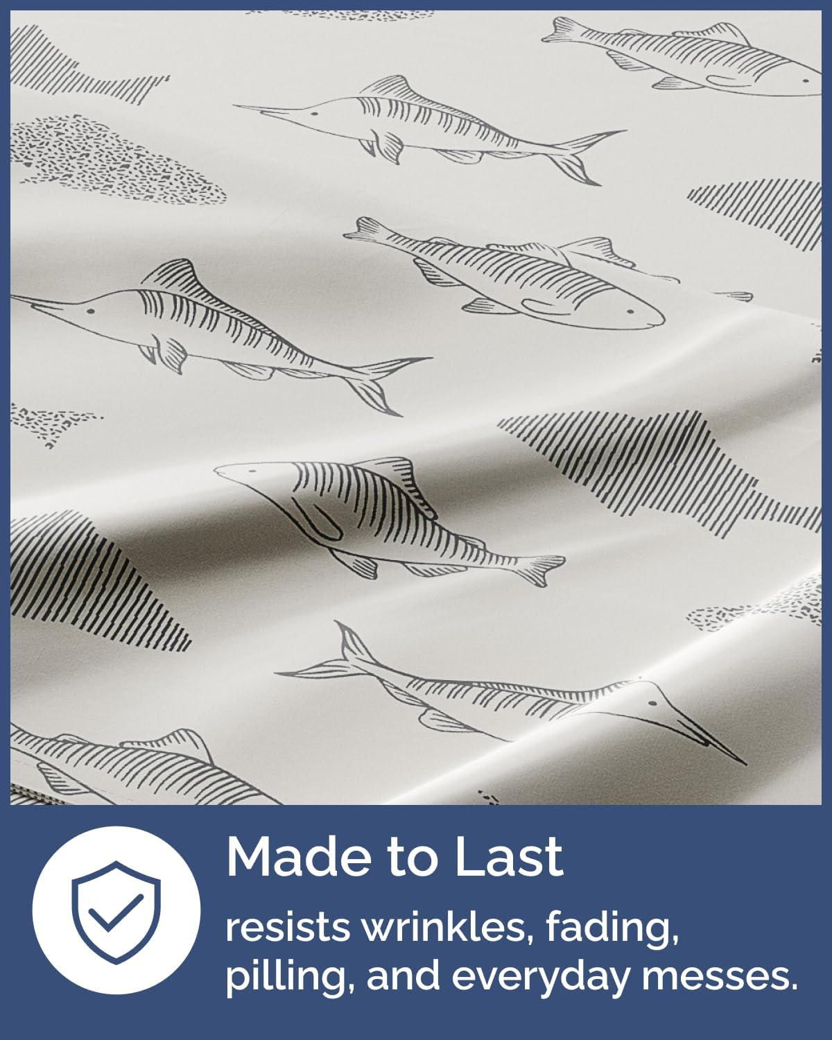 Kids Duvet Cover Set Queen Size - 3 Piece Fish Microfiber Duvet Cover Set & 2 Pillow Shams w/ Zipper Closure & Ties - Easy-Care - Super Soft, Cute & Cozy Bedding Set for Kids, Boys, Girls and Teens