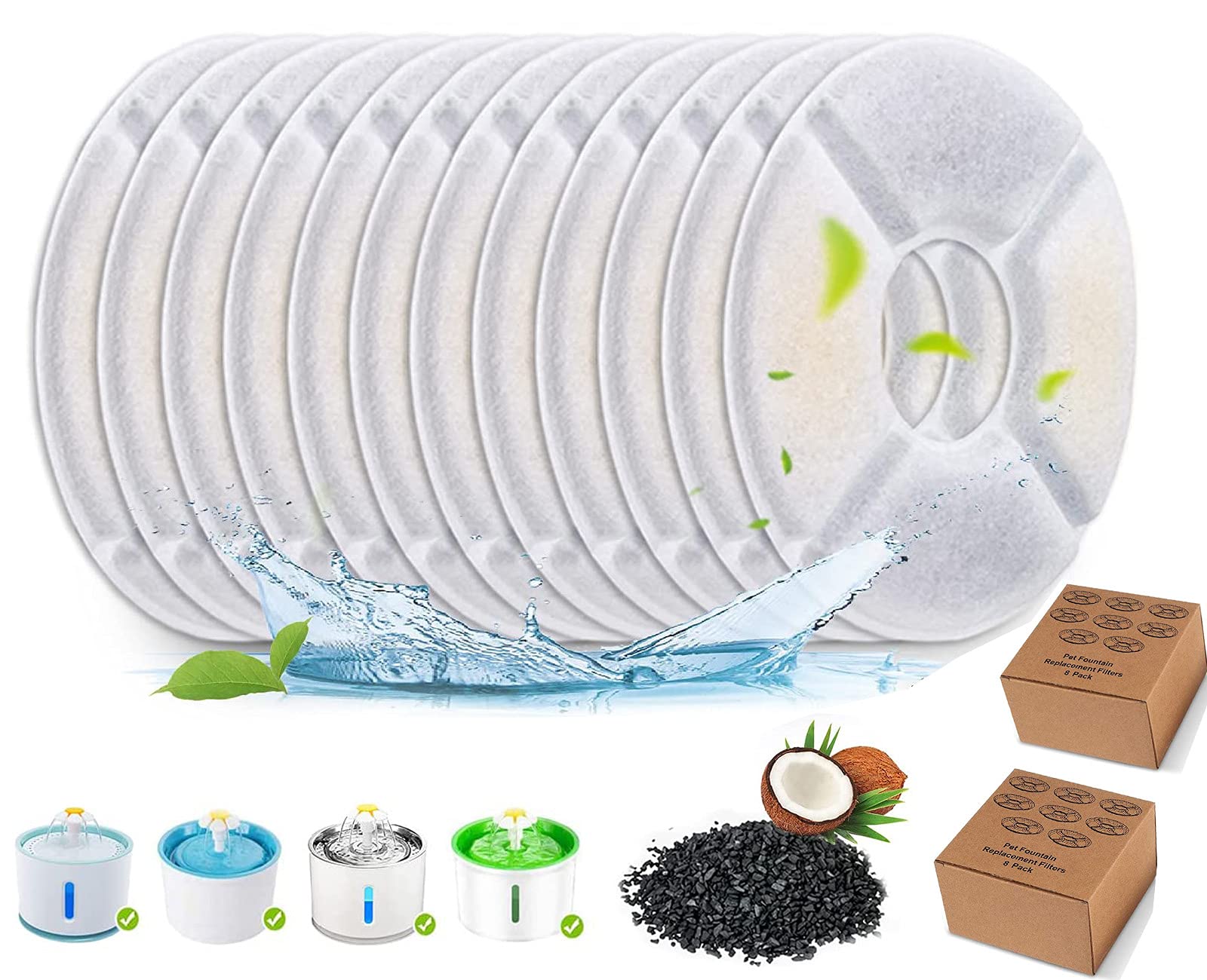 16 Piezas Fuente para Gatos Filtros, Filtros Fuente Gatos, Filtros para Fuentes de Flores Filtro de Carbón Activado de Fuente Gato Cartuchos de Filtrocon Fuentes para Gatos y Perros