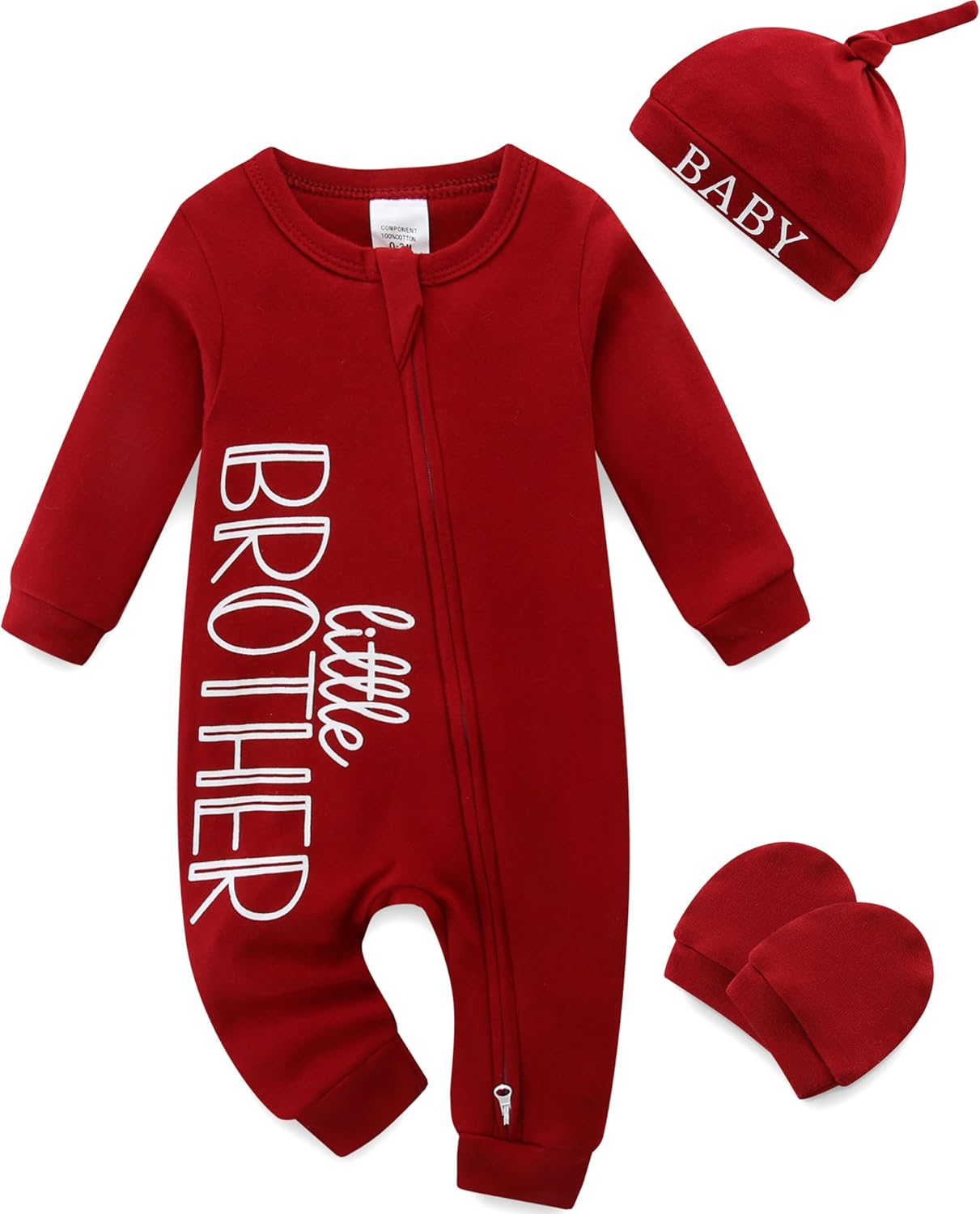 JingleBaBa Newborn Boy Clothes Letter Print One Piece Romper Cotton Baby Coming Home Outfits 3Pcs Little Brother Outfit