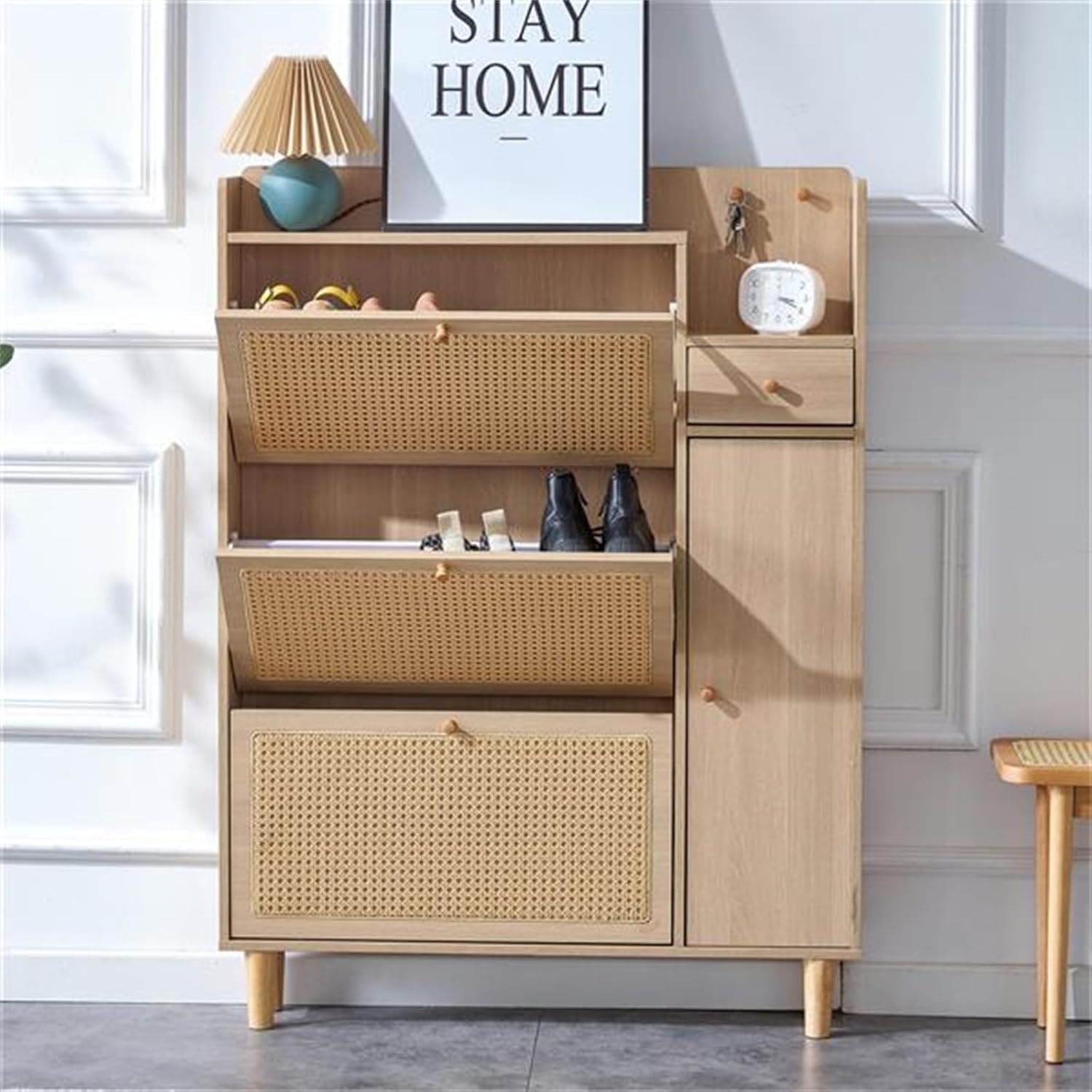 Modern Simple Storage Cabinet Shoe Cabinet Shoe Rack Folding Shoe Rack Japanese Rattan Suitable for Placement in The Aisle Porch Entrance and Living Room