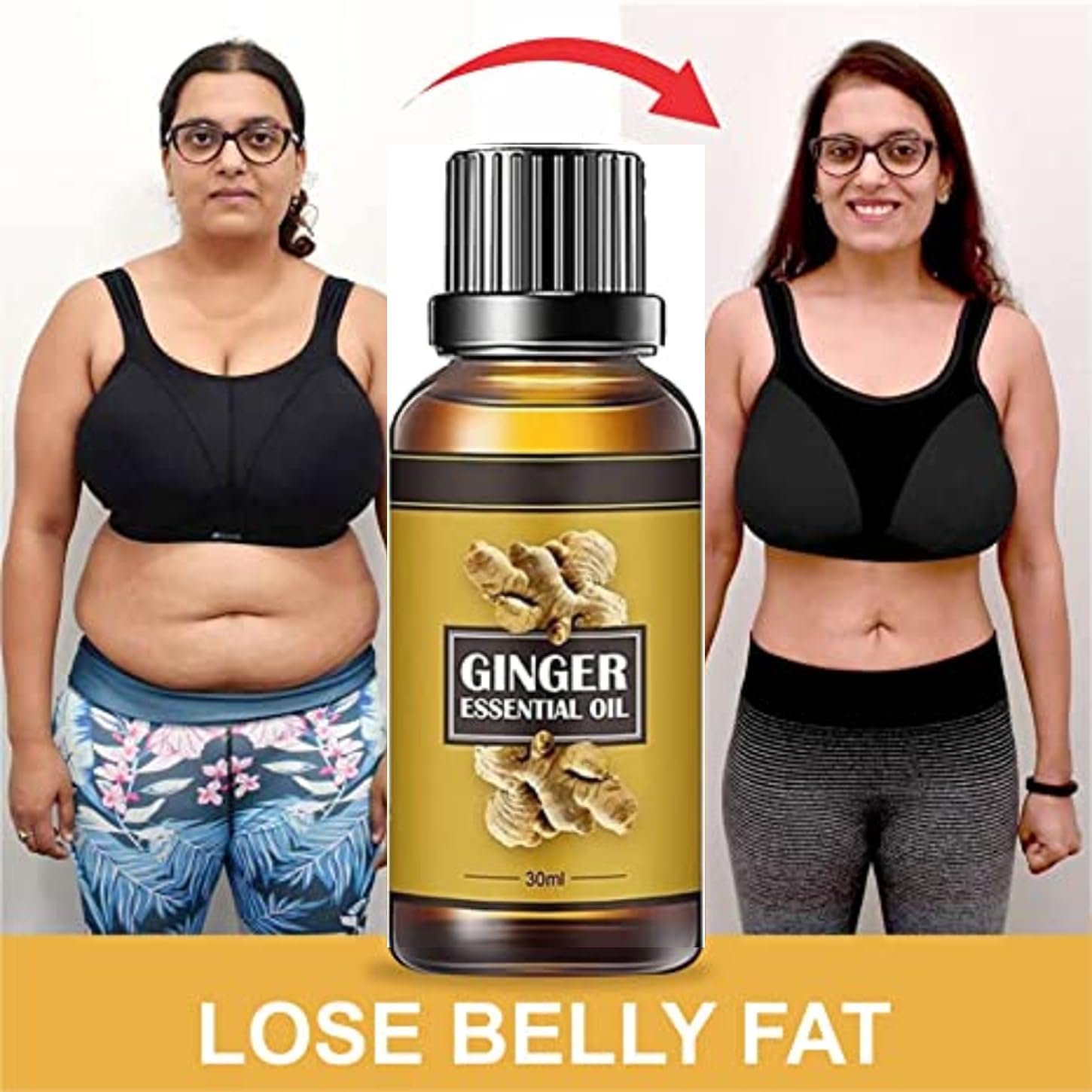 Ginger Oil, Belly Natural Drainage Ginger Oil Essential Relax Massage Oil, Belly & Waist Stay Perfect Shape, Pack of 2-60ml