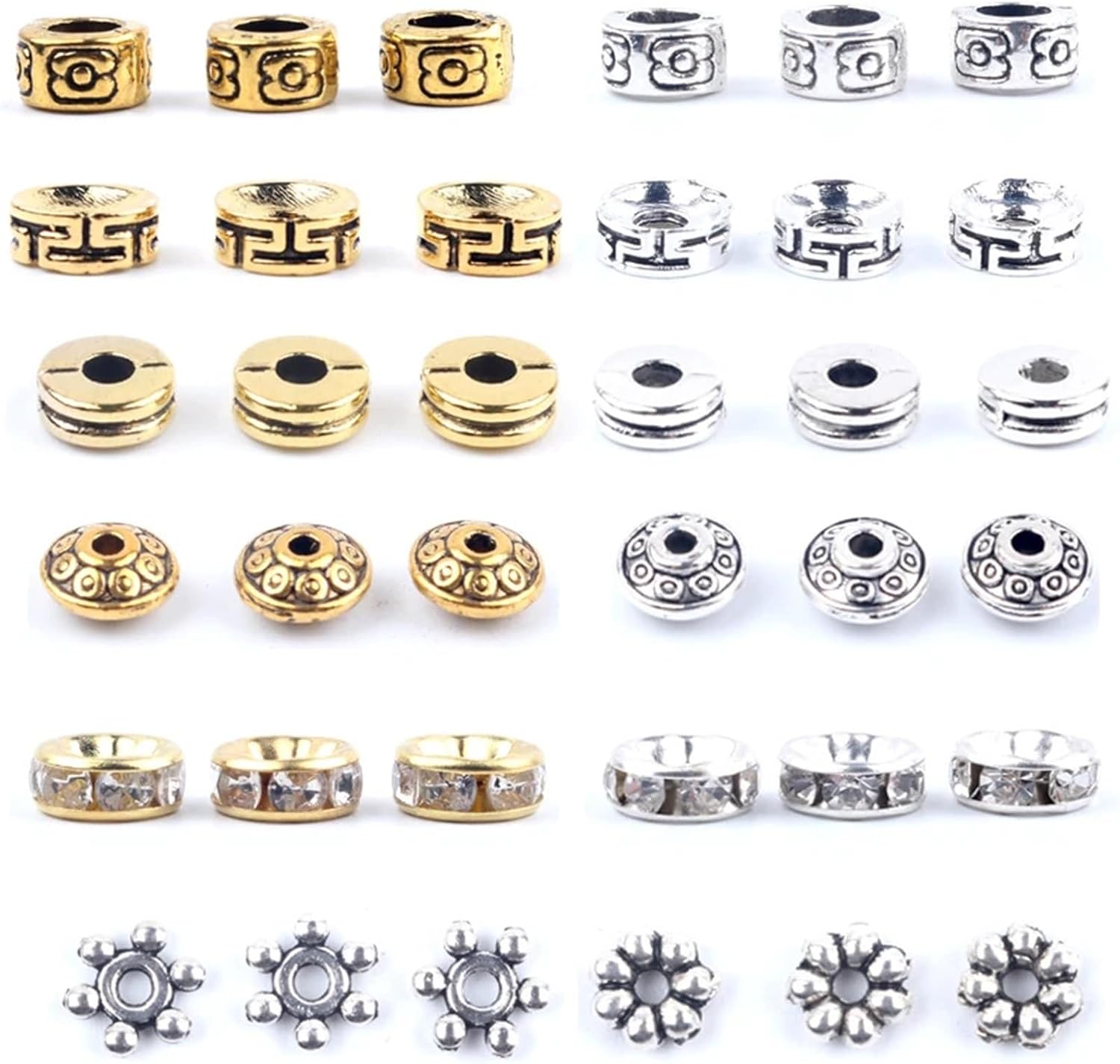 Dnyucen Spacer Beads 500pcs Gold Color Rhinestone Rondelles Loose Spacer Bead Metal Crystal Beads for Jewelry Making(Double Gold)