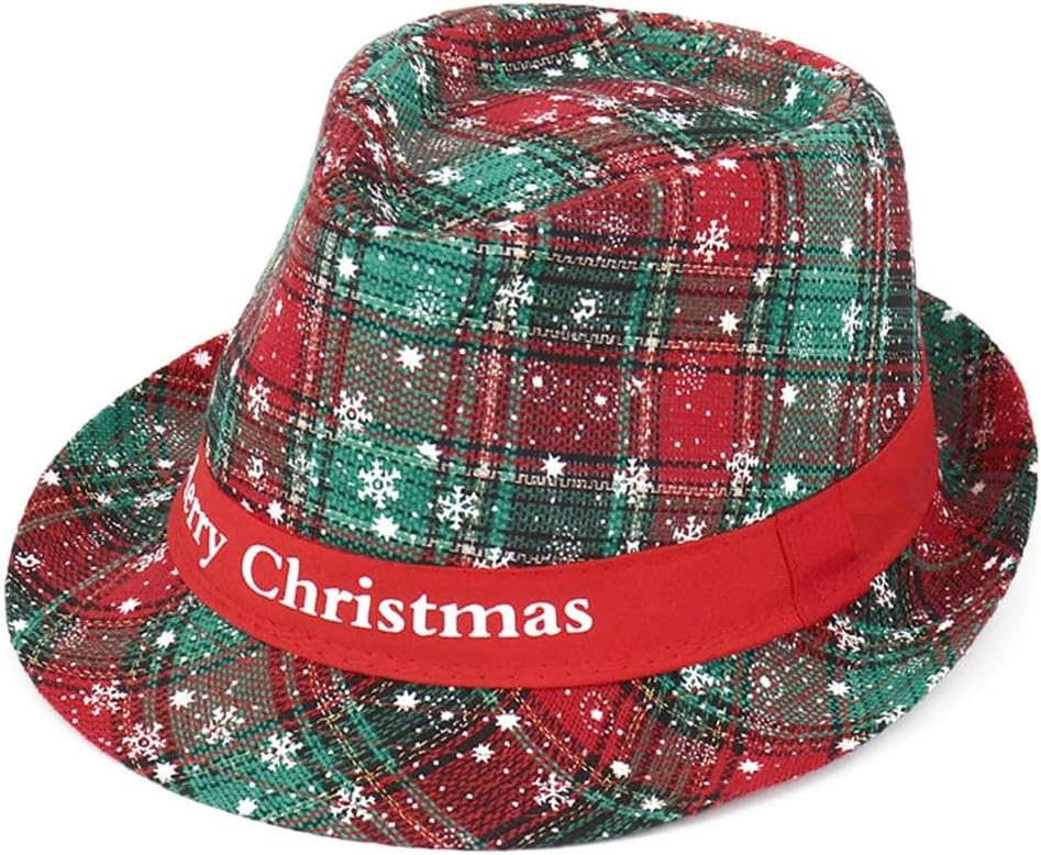 Checked Print Christmas Celebration Hat Adult Fedoras Hat Family Gathering Hat