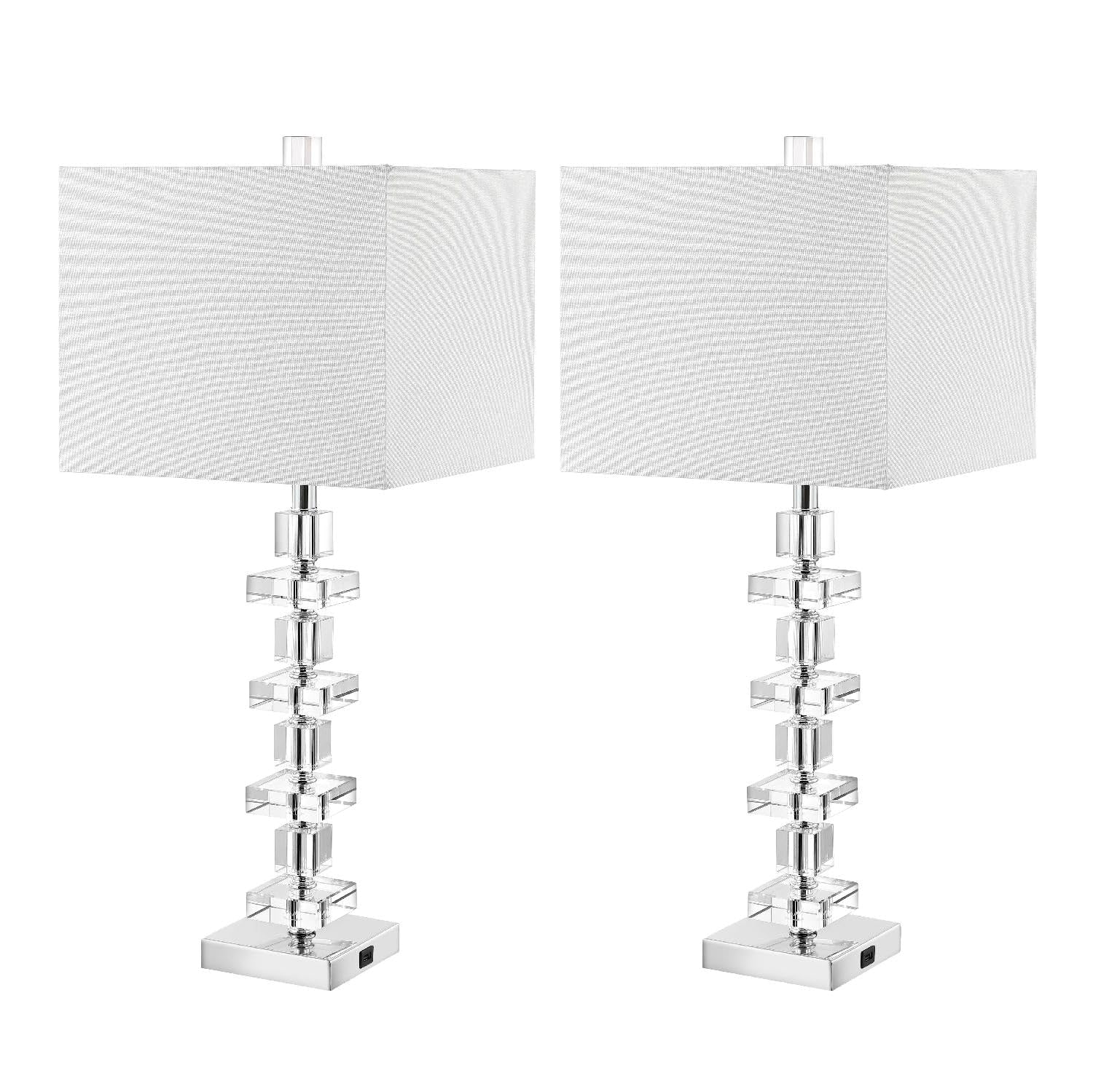 SAFAVIEH Lighting Collection Deco Clear/Chrome Crystal 29-inch Table Lamp Set of 2 with USB Charging Port (LED Bulbs Included)