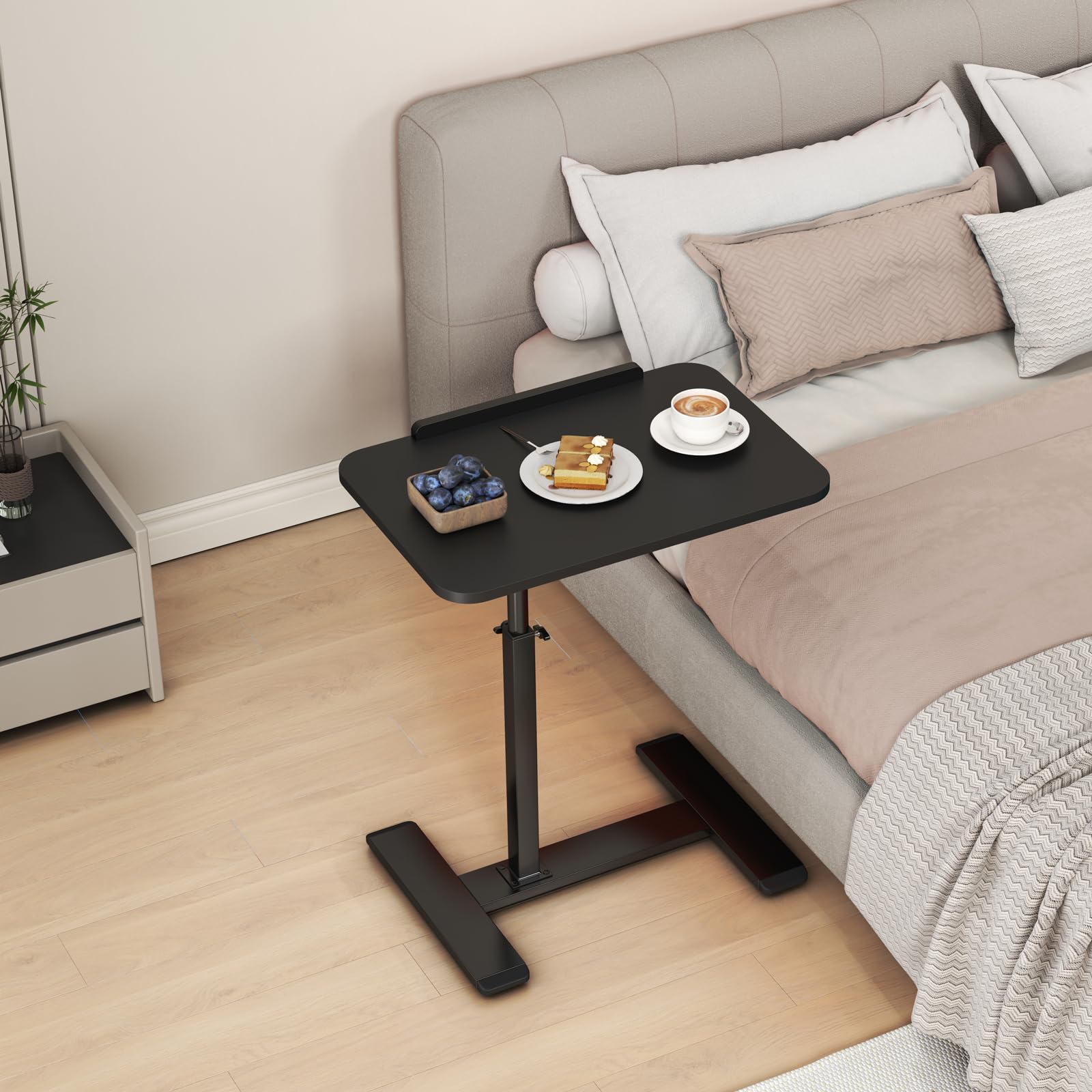 LOMUG Bijzettafel C-vorm, 360° draaibare bijzettafel, hout, in hoogte