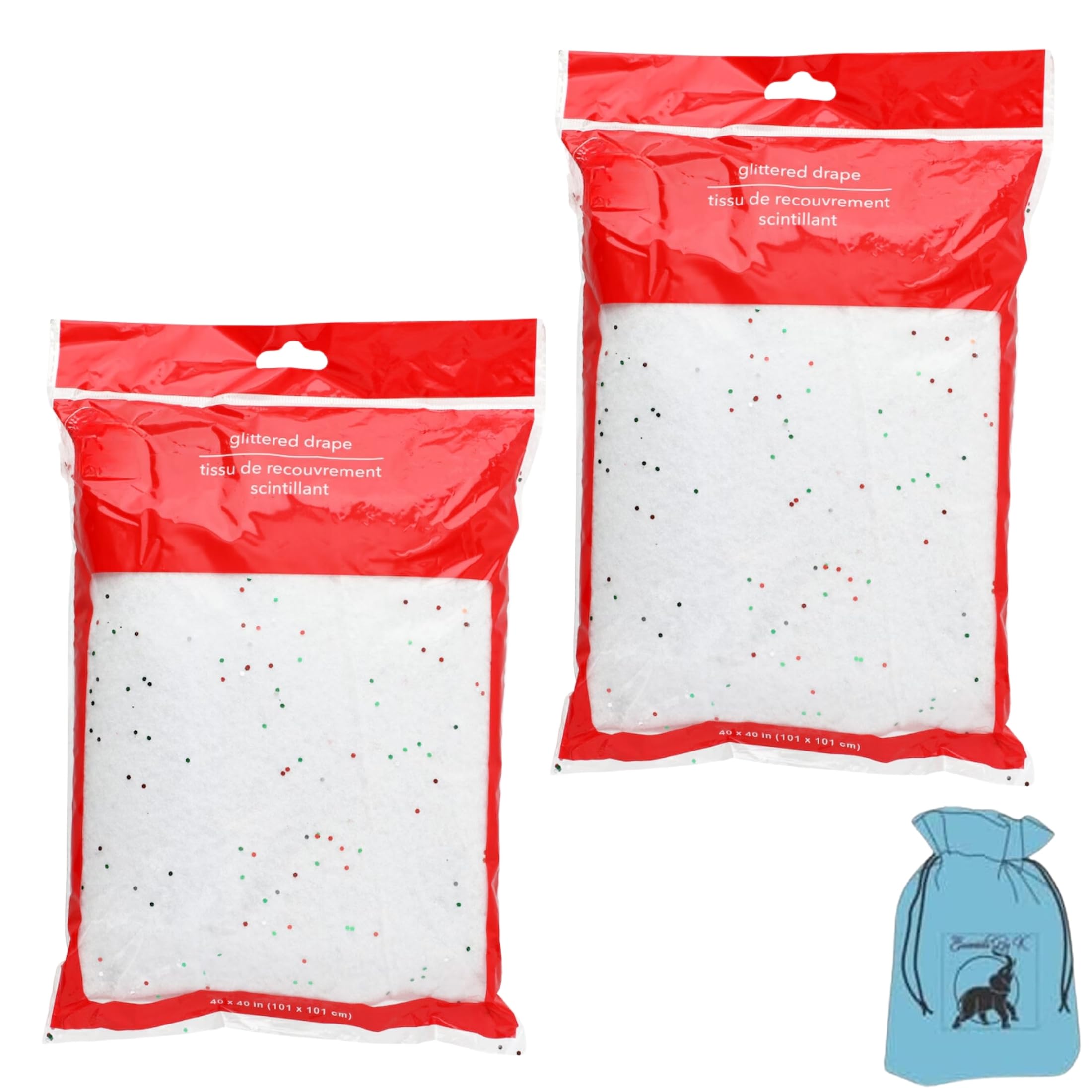 EB Glittered Winter Soft Decorative White Drape 32x40 Inches for Indoor Home Kitchen Mantle Window Holiday Christmas Trees Backdrop Party Favor Table Xmas Decoration Gift Supplies - 2 Count