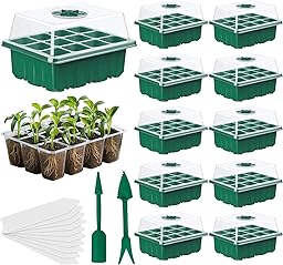 Seed Trays - 10 Pack 120 Cells Propagator Growing Thicken Seedling Starter Growing Trays with Clear Lids, Tools & Labels for Greenhouse & Gardens(10 Set)