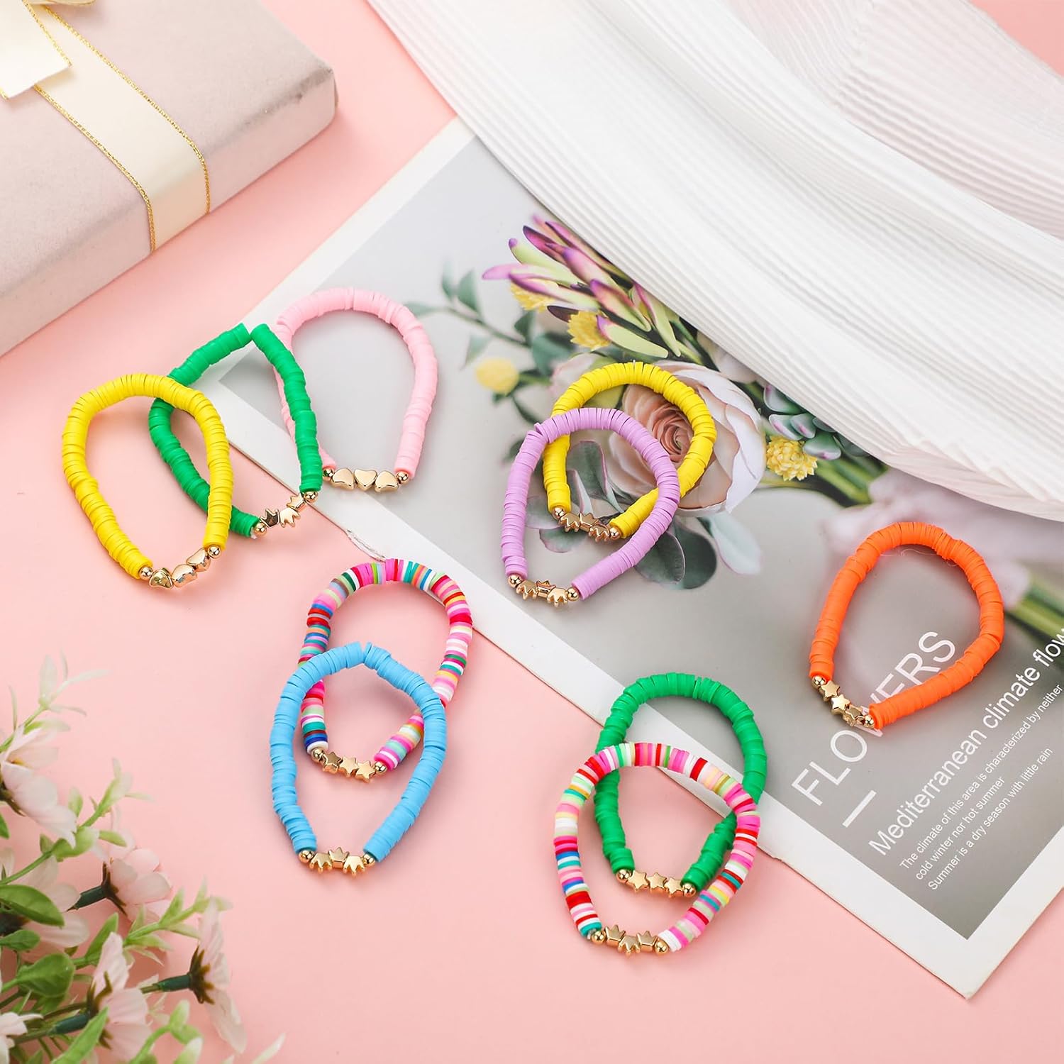 Sureio 24 Pcs Preppy Friendship Bracelets for Teen Girls Colorful Heart Star Crown Friendship Surfer Bracelets Cute Clay Beads Bracelets Bulk Surfer Bracelets for Back to School Party Favors Gifts - Image 5