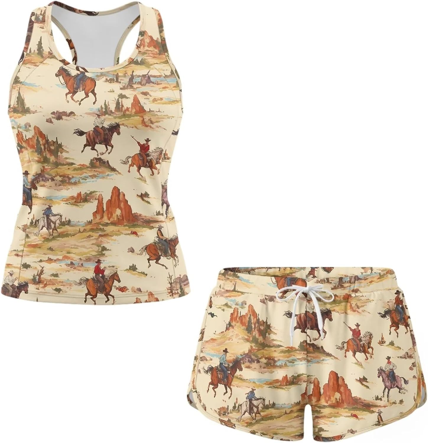 Slimming Swimsuits for Women, Tankini Top Elasticized Waist Drawstring Bottom Bathing Suit