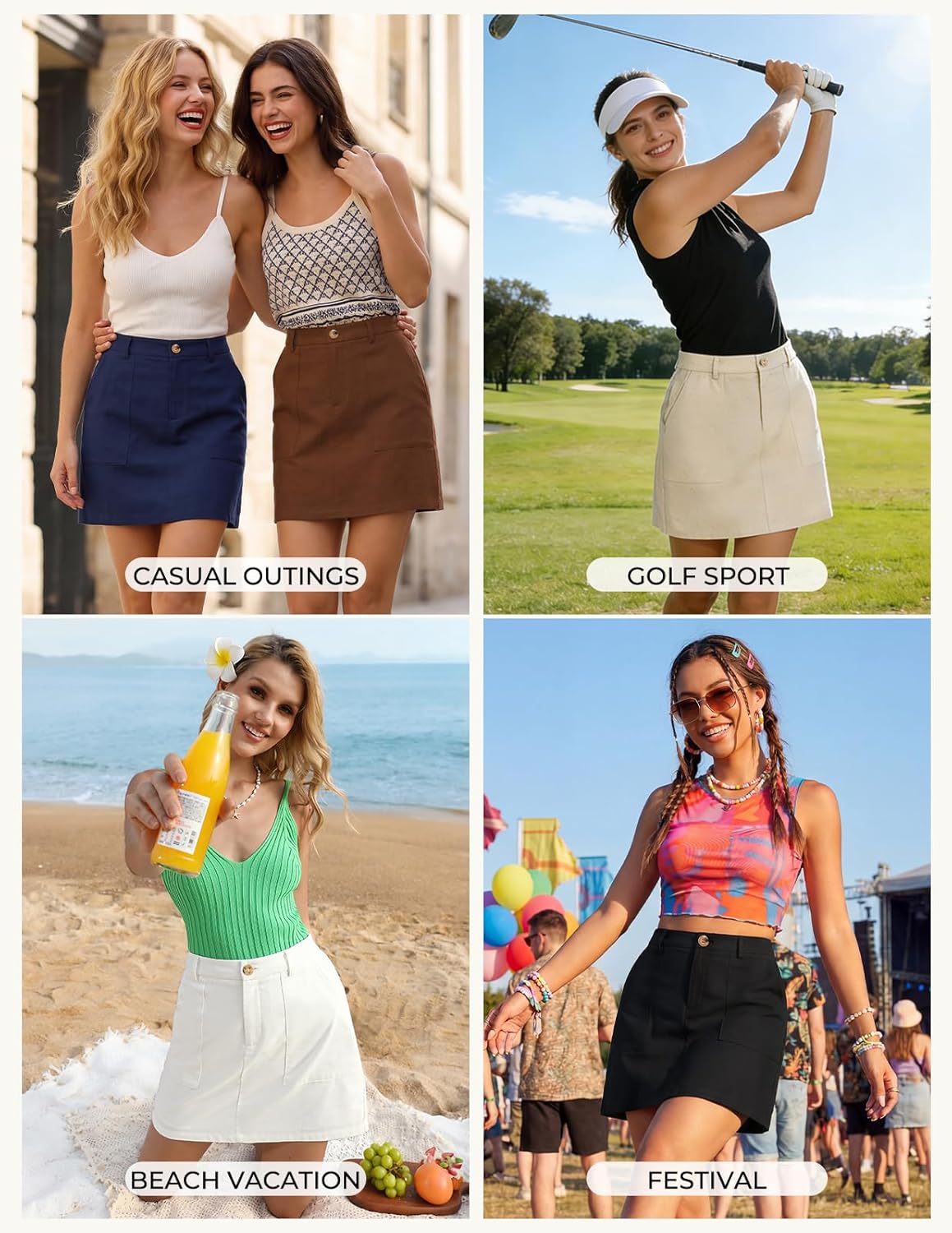 Kate Kasin Women's Linen Mini Skirt Skorts with Pockets, High Waisted A Line Skirt, Summer Skirts with Shorts Underneath - Image 6