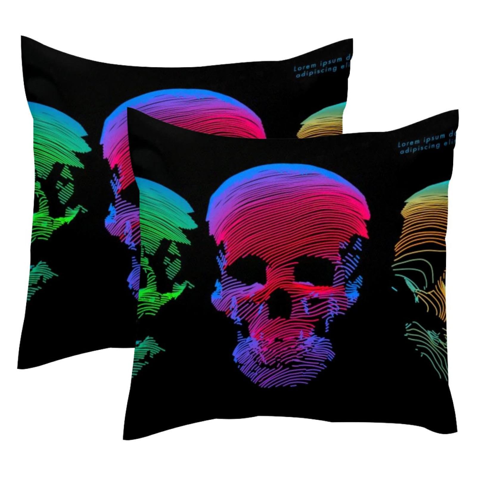 Colored Skull Kissenbezug 2er Set - 3D-Druck Design, 50x50 Cm, Mit Reißverschluss