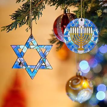 Christmas and Hanukkah Personalized Acrylic Ornament, Hanging Decoration for Tree, Chanukah Gift Keepsake (Star)
