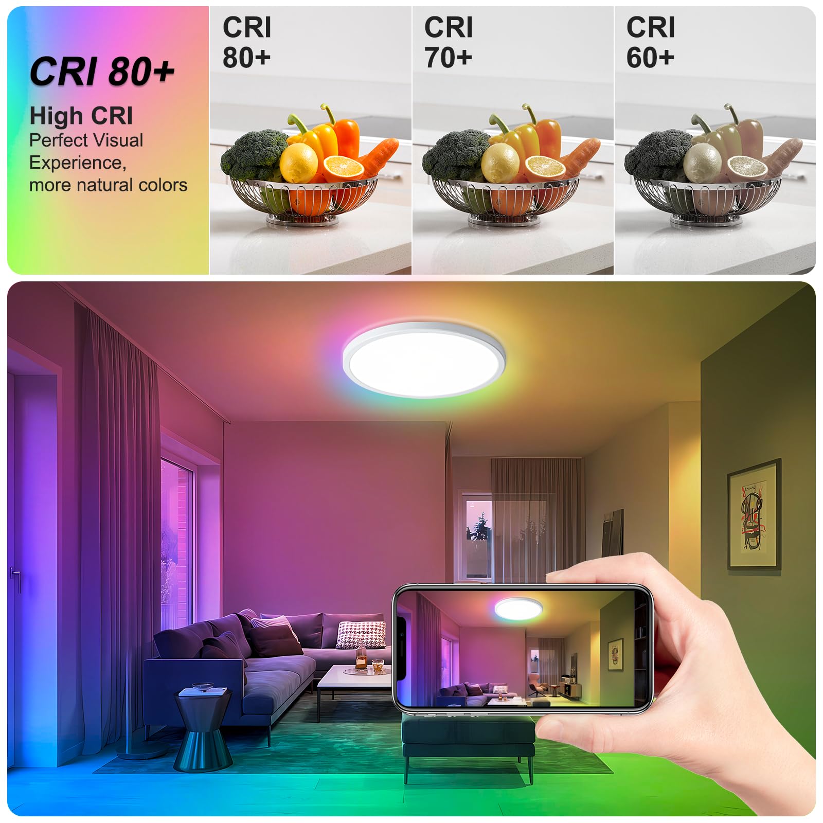 Oraymin 4PCS LED Deckenleuchte Dimmbar mit Fernbedienung Ø30CM, 24W 3300LM Deckenlampe RGB Farbwechsel Rund, 3000K-6500K Lampe Deckenbeleuchtung für Schlafzimmer Küche Wohnzimmer Korridor Balkon