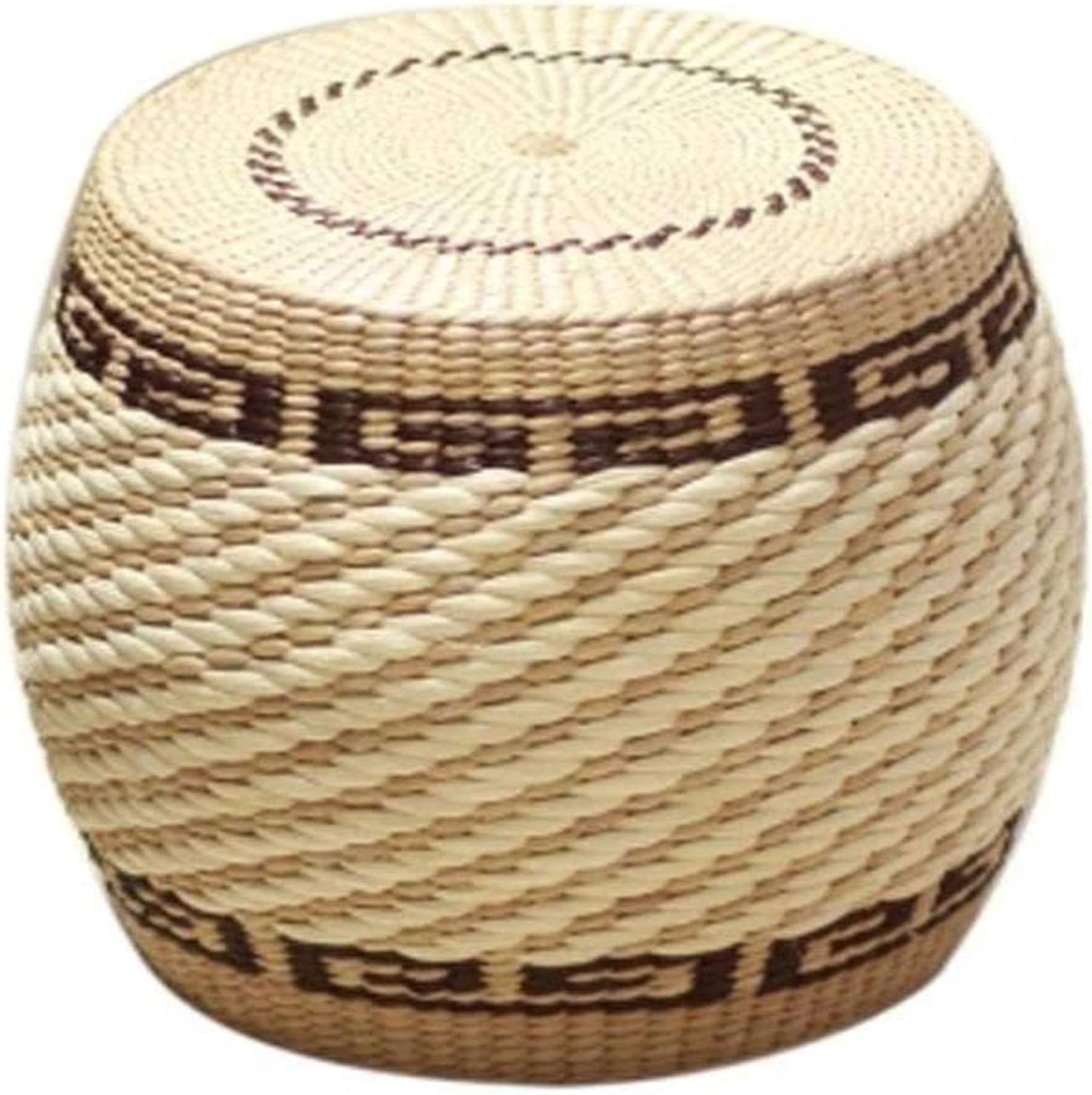 Stool Foot Stool，Solid Wood Straw Stools Garden Living Room Stools Change Shoe Benches Tatami Stools Round Drum Stools Low Stools Sofa Stools(Color:B.)