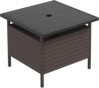 Giantex Umbrella Table, Outdoor Side Table with 2" Umbrella Hole, Rattan Umbrella Stand Holder Table, Heavy Duty Metal Frame, Patio Bistro Table for Deck Garden Poolside