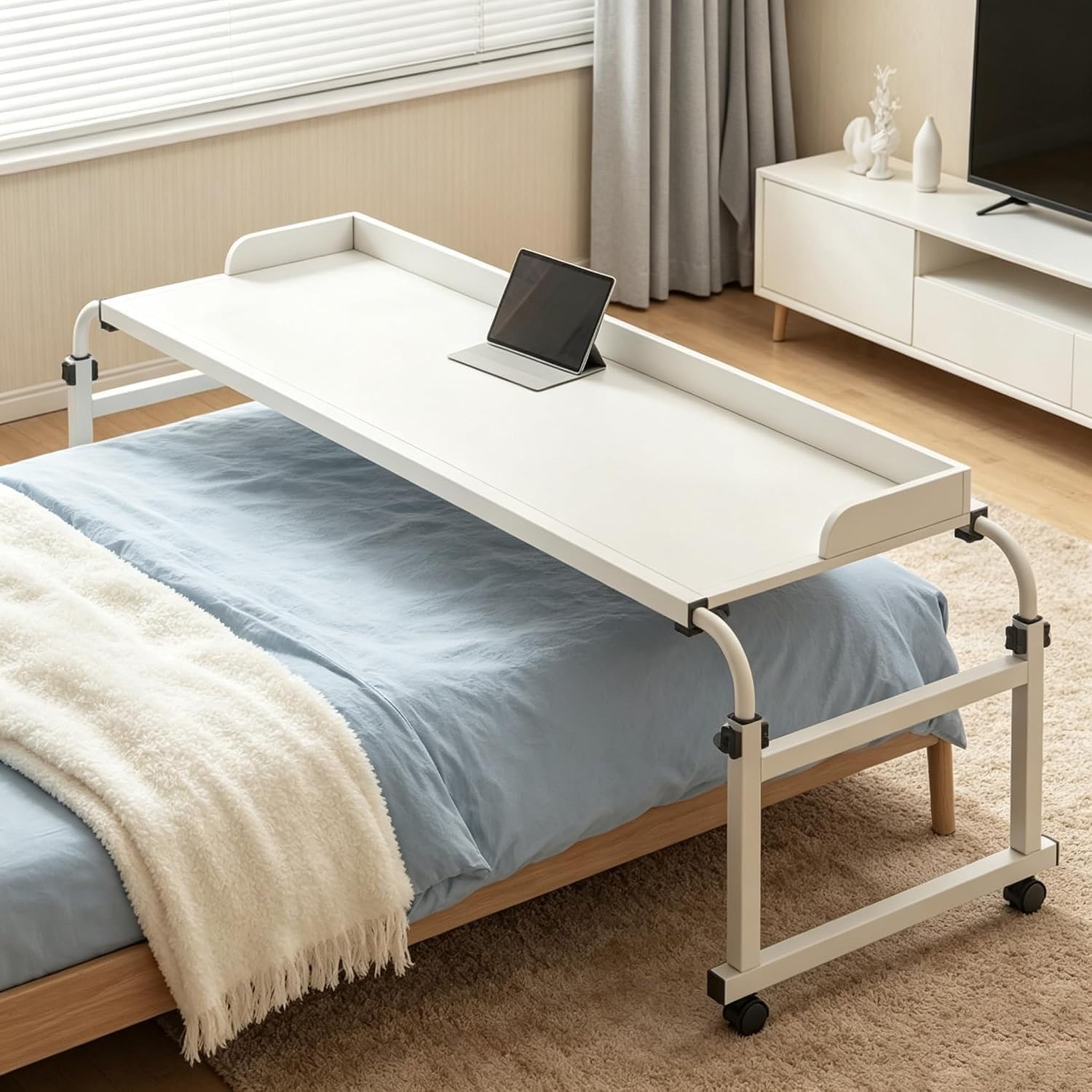 GXQFC Portable Movable Overbed Table Height Lockable Bedside Cart
