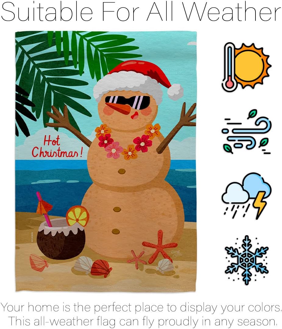 Breeze Decor Hot Christmas House Flag Summertime in July Santa Beach Pool Tropical Party Season Outdoor Sunny Decoration Banner Small Garden Yard Gift Double-Sided, Made in USA