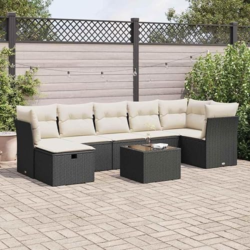 Miniatura 10 de 7 Piece Garden Sofa Set Black PE Rattan with Powder-Coated Steel and Polyester Cushions, Modular Outdoor Seating with Weather-Resistant Storage
