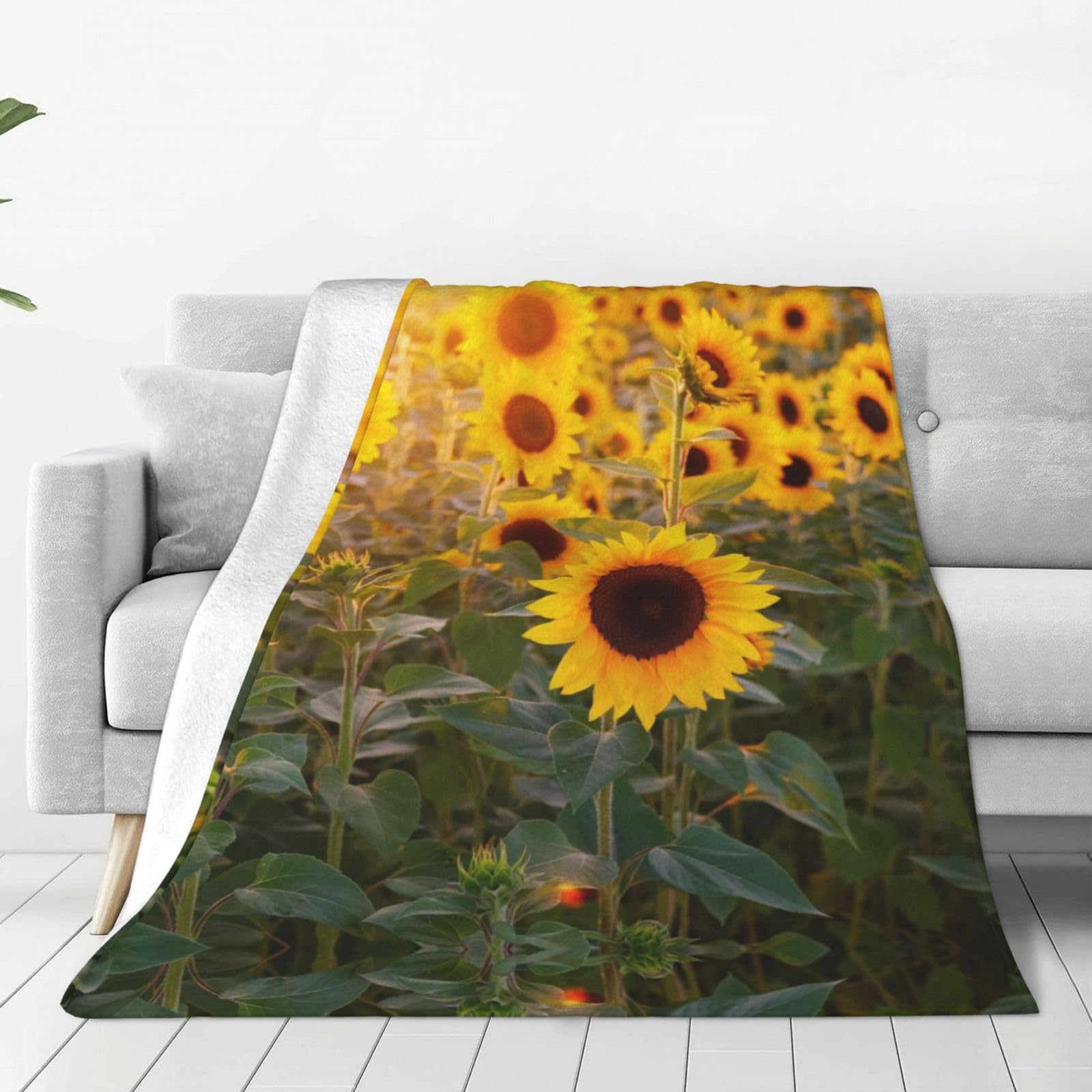 Couverture chaude lit et canapé anti-froid en flanelle imprimée tournesol 152x203