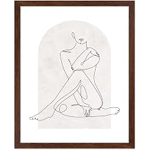 Monem Art Sitting Woman Poster - Female Body Print - Naked Lady Illustration - Drawing Art - Modern Design - Continuous Line Sketch - Minimal Design - Living Room or Bedroom - 11x14 Brown Framed