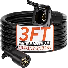 PlugSaf 3 FT 7 Way Trailer Plug Heavy Duty Cord 4/14+1/12+2/10 AWG 7 Pin Trailer Wiring Harness Cord, Plug-and-Play, Suitable for Trailers, Food Trucks, Campers, RVs, and Other Towed Vehicles