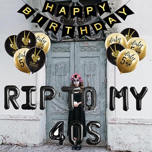 Miniatura 8 de RIP To My 40s 50th Birthday Party Supplies  Cartel de feliz cumpleaños, globos y decoraciones para la muerte a mis 40, cuarenta y cuarenta RIP,