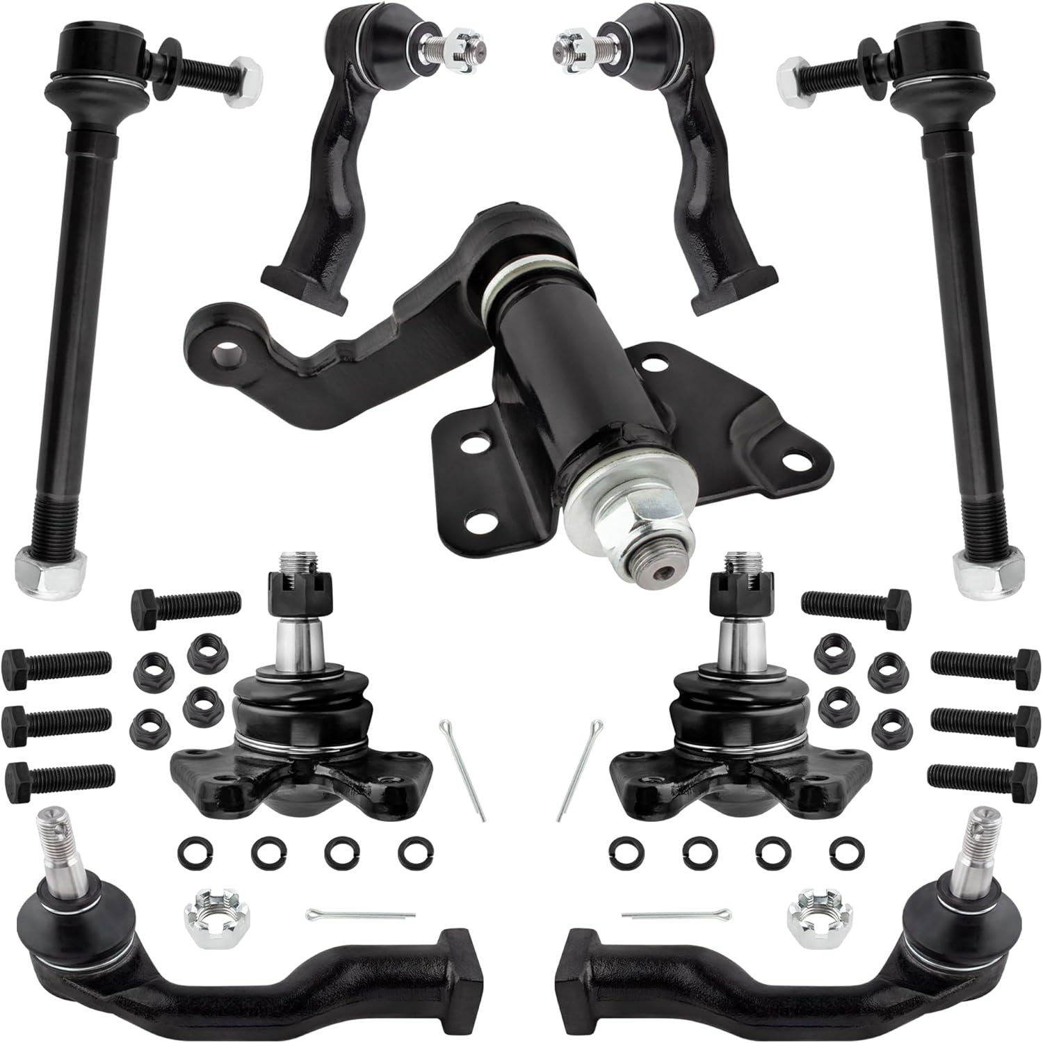 BOXI (Set of 9) Front Inner & Outer Tie Rods + Lower Ball Joints + Sway Bars + Idler Arm Fit for Kia Sportage 1995 1996 1997 1998 1999 2000 2001 2002 | K90361 K9889 K9888 ES3484 ES3485 ES3486 ES3487