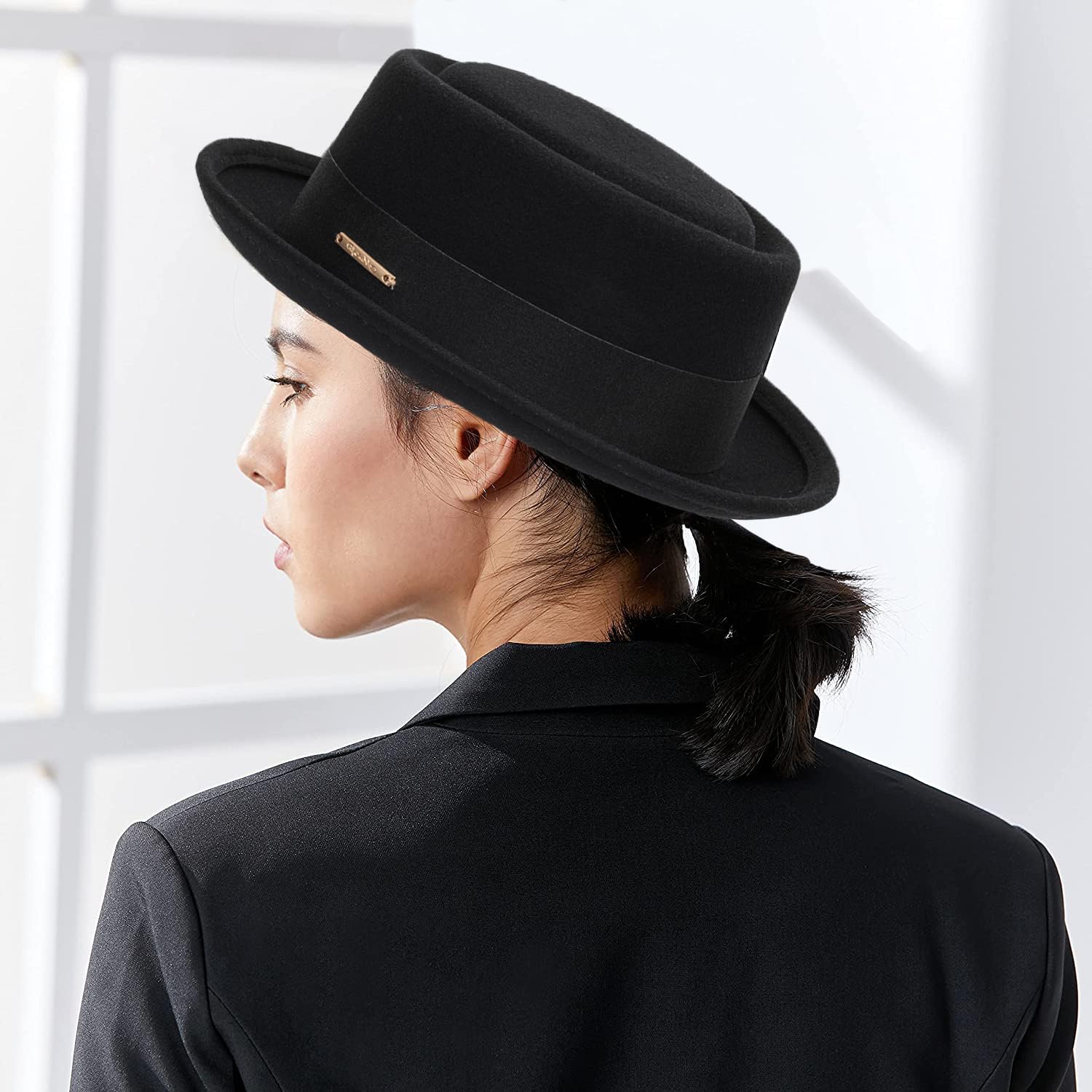 Pork Pie Hut für Herren und Damen, kurze Krempe, Fedora, Flachhut, Wollfilz, Bootsfahrer, Panamahut, Größe: S-M