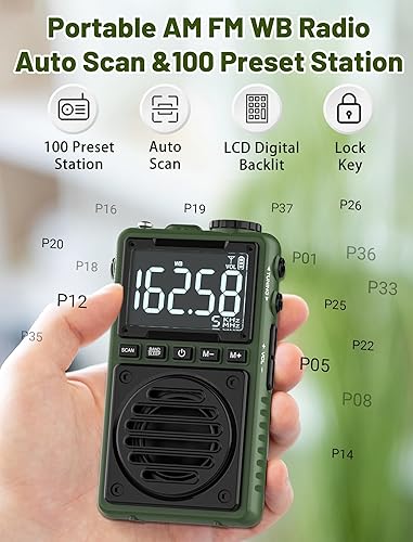 Miniatura 5 de Radio digital AM FM con linterna, radio de bolsillo portátil recargable de 850 mAh con la mejor recepción, pantalla LCD, clip trasero, conector