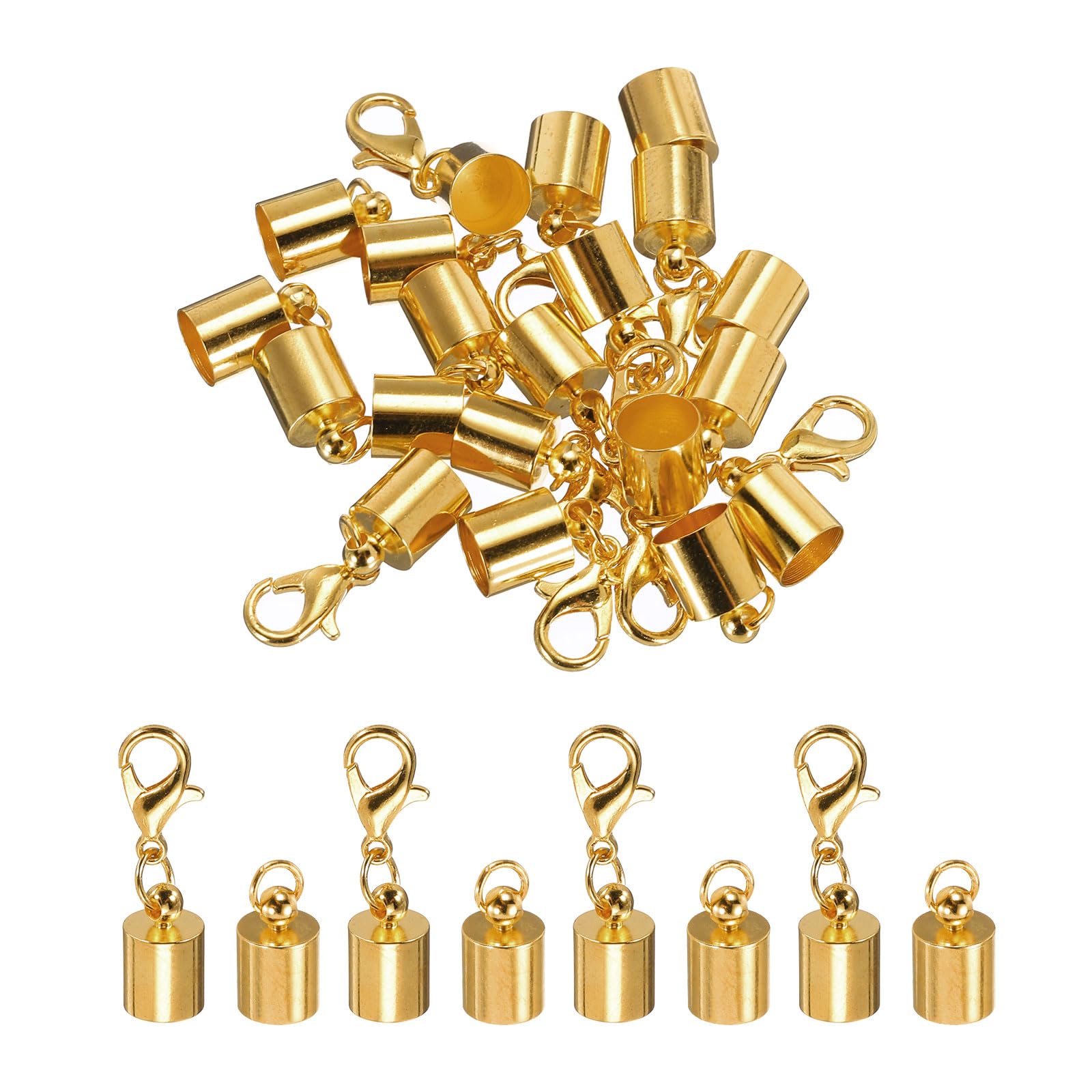 Sourcing Map 10Pcs Cord End Caps 6.5mm Barrel Beads Kumihimo Iron for Leather Ribbon Clamp Clasp Jewelry Making Necklace DIY Craft (Pale Gold)