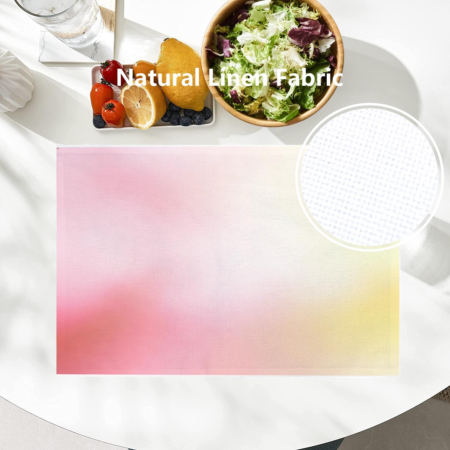 Batmerry Color Rose Peach, Pink Peach Sweet Roses Blur Woven Burlap Modern Placemats for Dining Table Kitchen Farmhouse Wedding Decor Indoor Set of 4