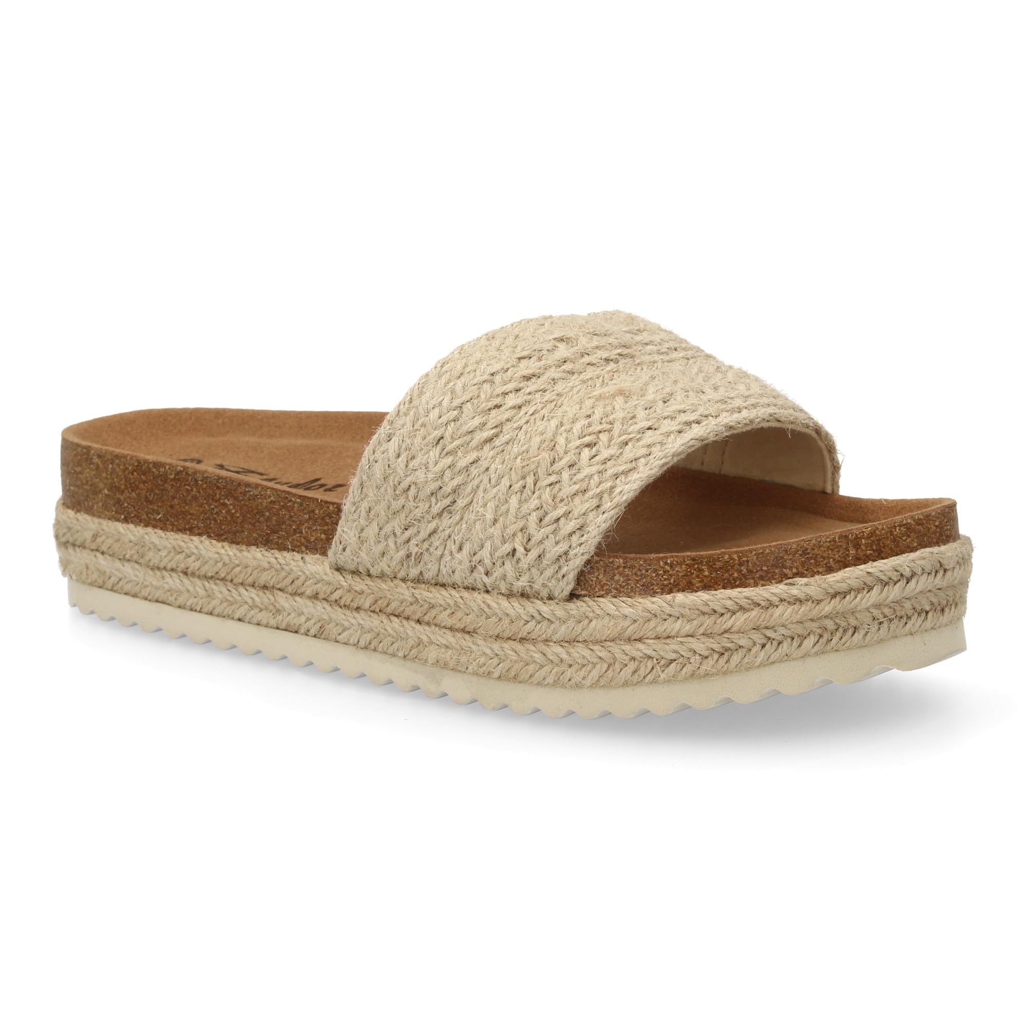 shoes&blues.es Sandalia Plana para Mujer con Plataforma Comoda y Ligera. Suela de Esparto. Pala de Esparto Trenzado. Color Natural. Ideal para Verano.