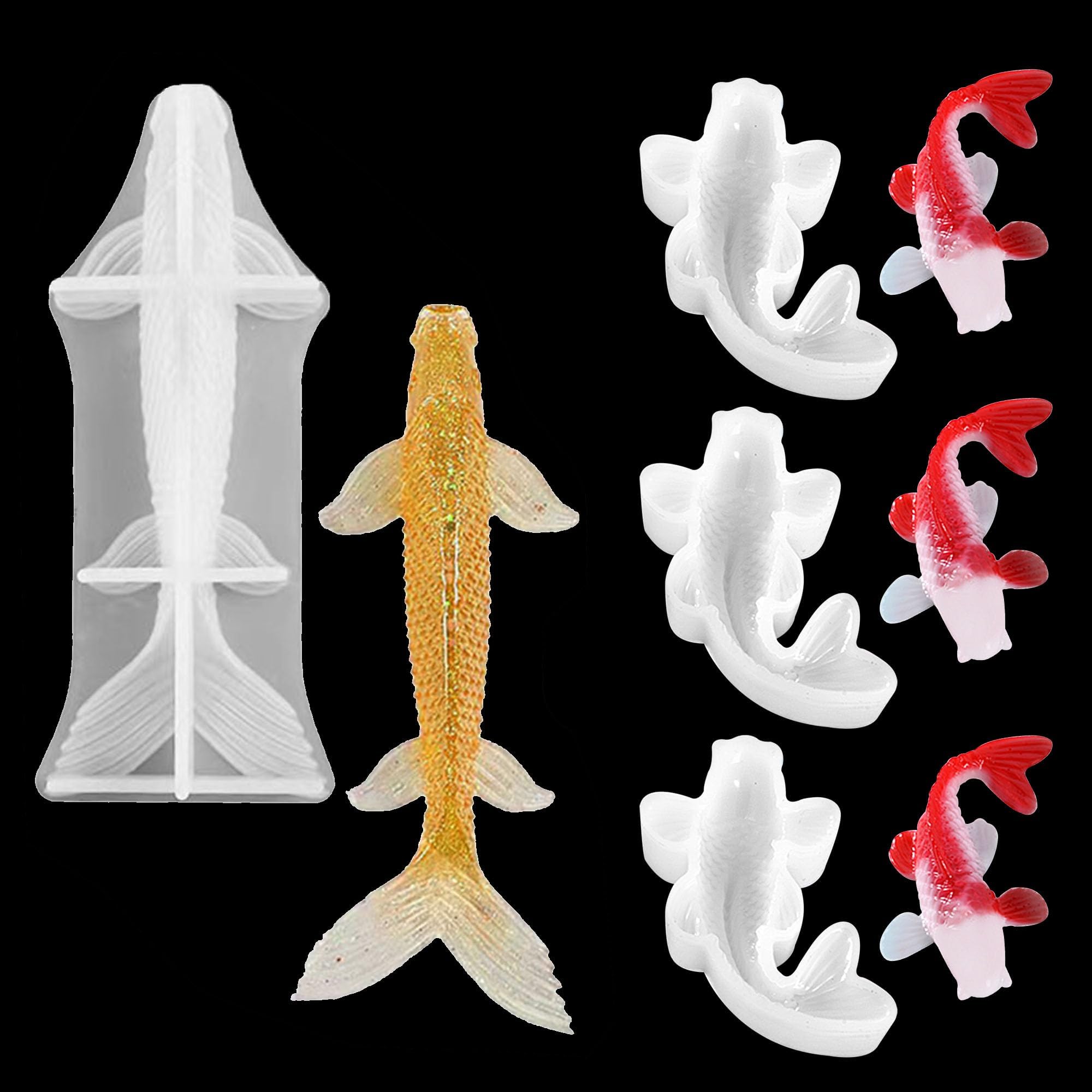 4 PCS 3D Goldfish Silicone Resin Molds, Fish Epoxy Resin Casting Molds Animal Silicone Epoxy Moulds for DIY Jewelry Pendant Charms Clay Candle Decoration