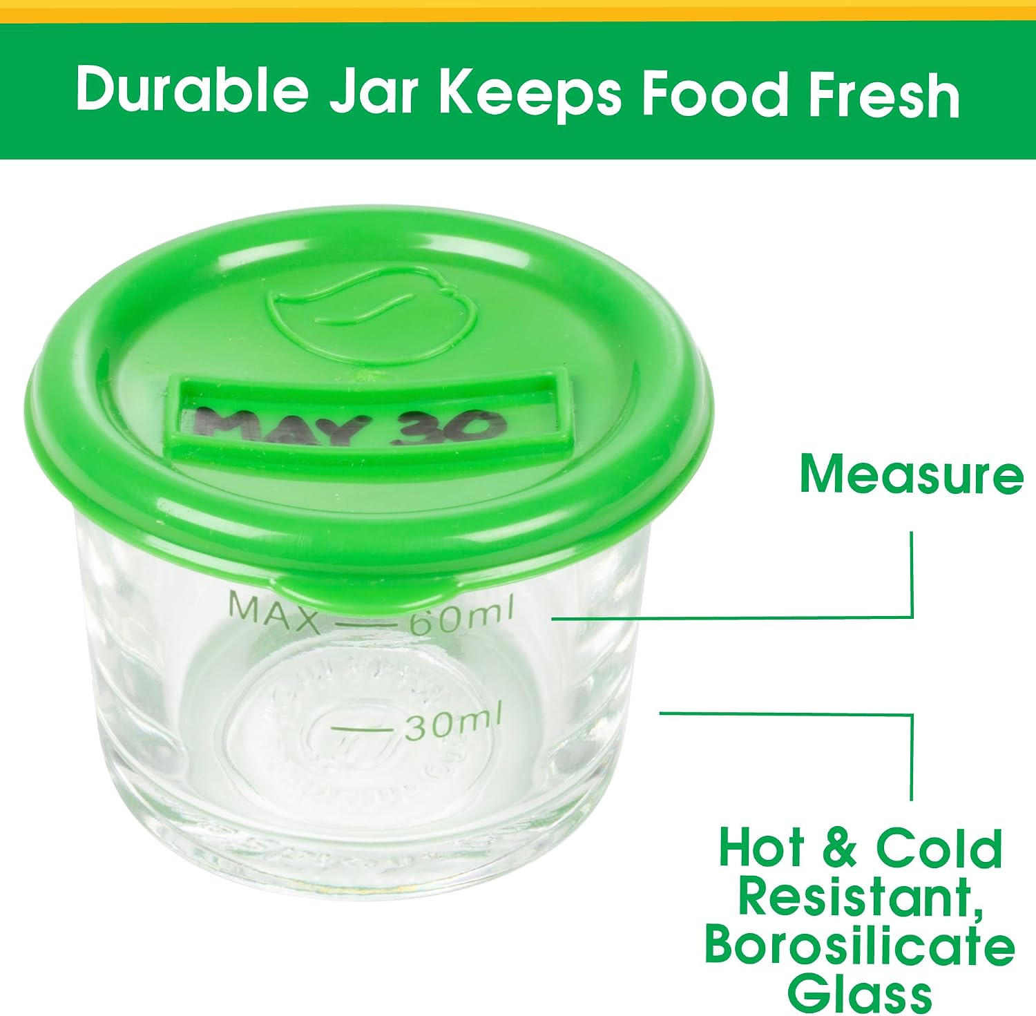 Glass Baby Food Storage Containers (4 Pk) - 2oz Jars in Stackable Storage Tray w Tight Interlocking Base- Dry-Erase Marker Labeling- Microwave Freezer Dishwasher Safe- Babyfood Breast Milk, Gift