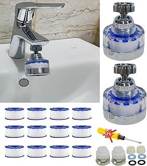 Sink Faucet Water Filter, Purifier, 360° Rotating, Removes Rust, Chlorine, Fluoride, Heavy Metals, Hard Water, 12-Cartridge Value Pack, Universal Fit, Kitchen & Bathroom Use