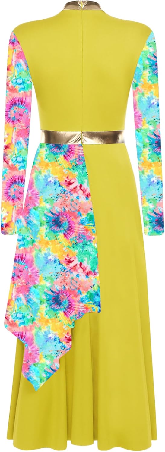 CHICTRY Women's Camouflage Worship Praise Dance Dress Tunic Asymmetrical Overlay Liturgical Dance Costume