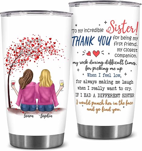 Vaso personalizado con texto en inglés "Thank You For Sister", regalo personalizado para hermana con nombre, avatar, vaso de 20 onzas, regalo de