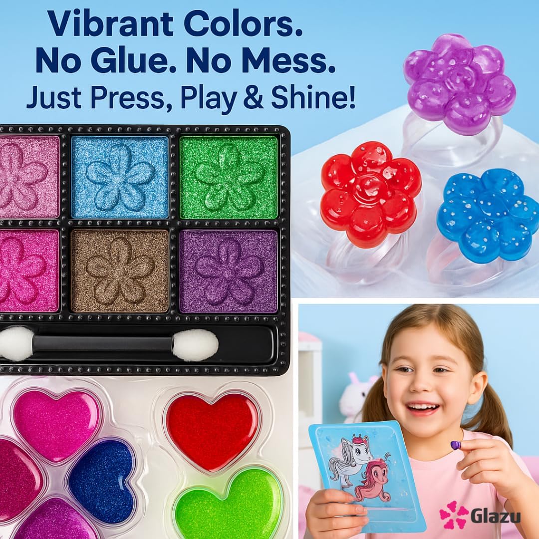 GLAZU Kids Makeup Set | Complete Beauty Kit with Eyeshadow, Hair Clips, Eyebrow Pencil & Glitters | Fun Pretend Cosmetic Playset for Girls for Birthdays and Parties 1