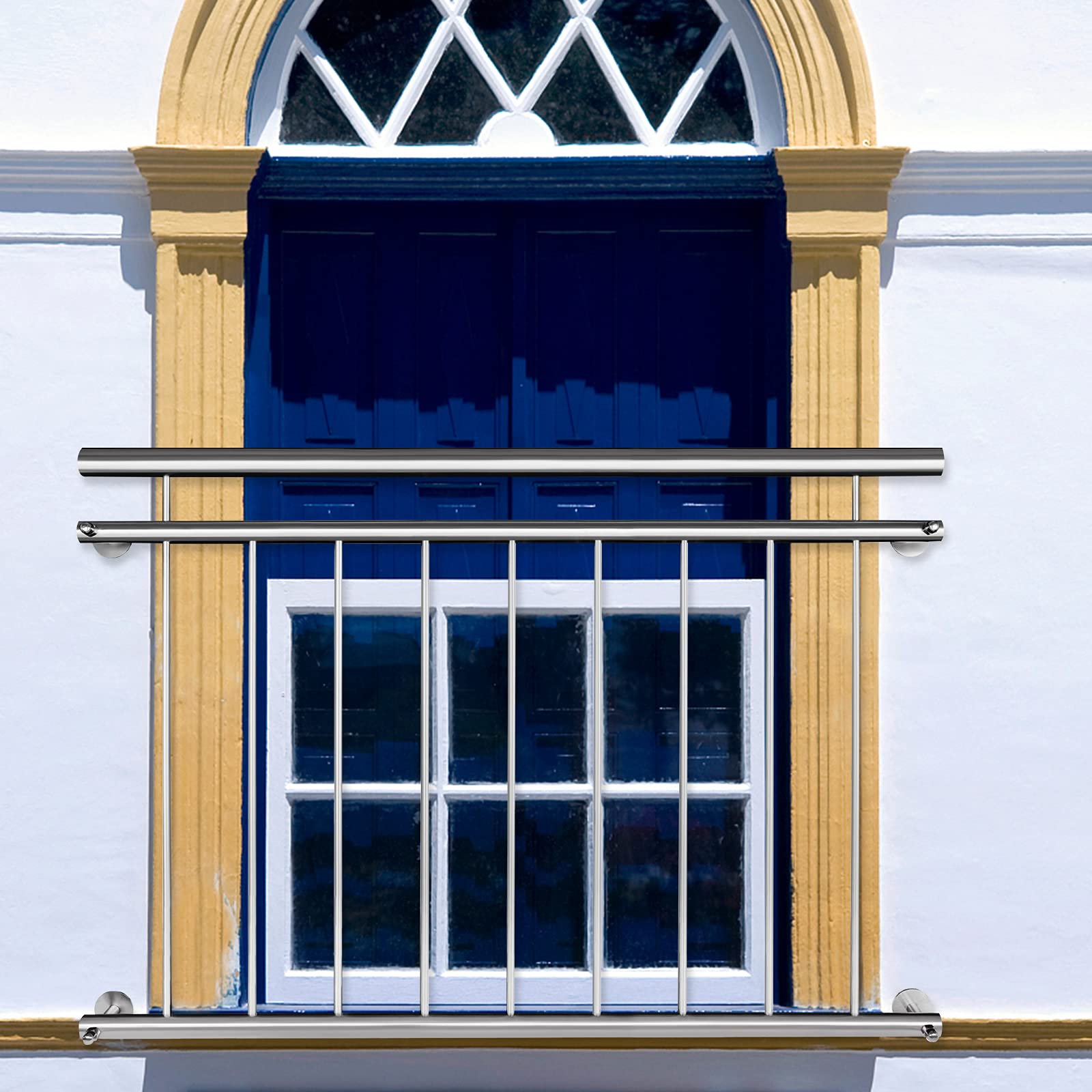 XMTECH Francuski balkon ze stali nierdzewnej, 156 x 90 cm, poręcz balkonowa, balustrada balkonowa, łatwa w pielęgnacji, ochrona okna, balustrada tarasowa