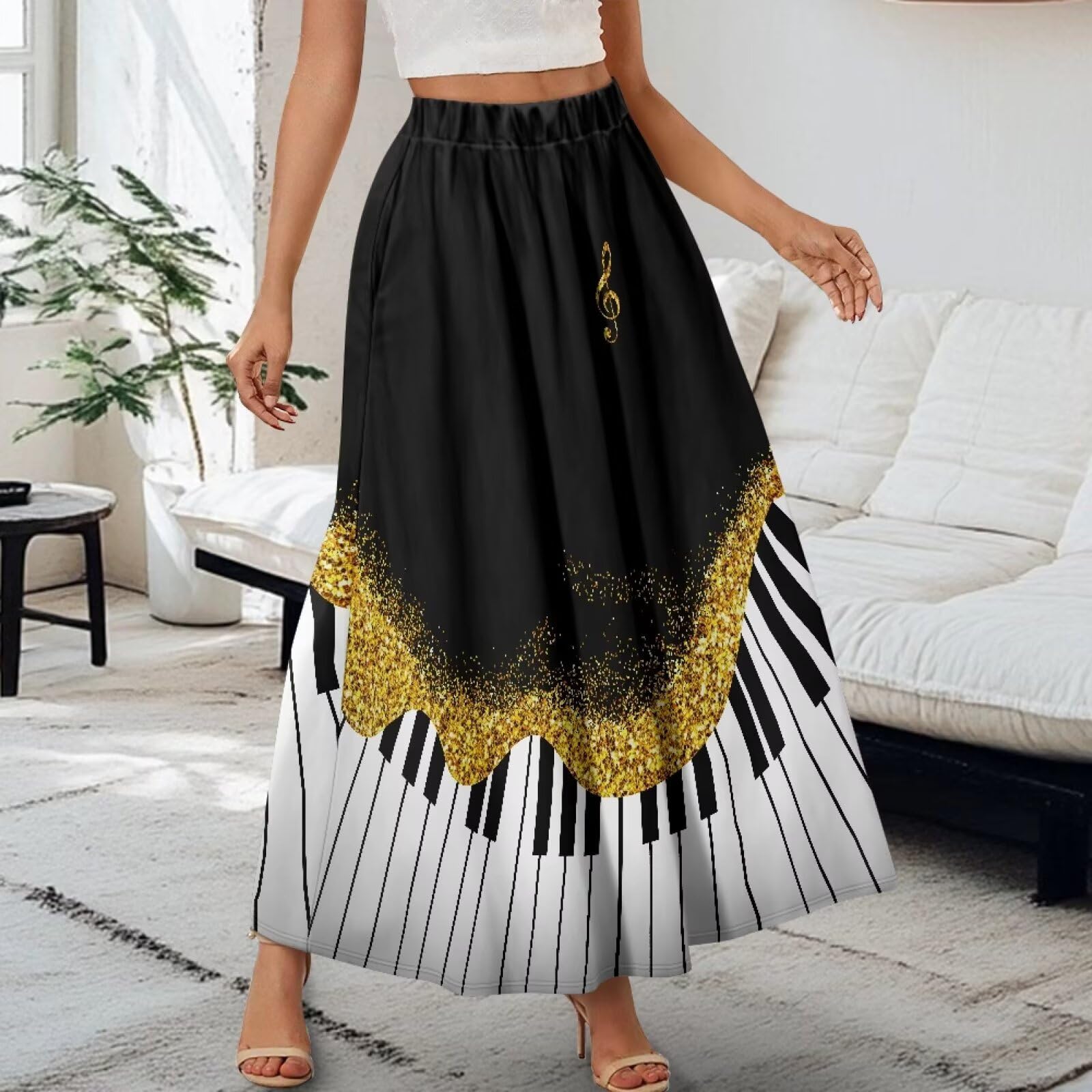 COEQINE Maxi-Röcke für Damen, langer Rock, elastisch, hohe Taille, plissiert, A-Linie, Herbstkleid mit Tasche, für Urlaub, S-2XL