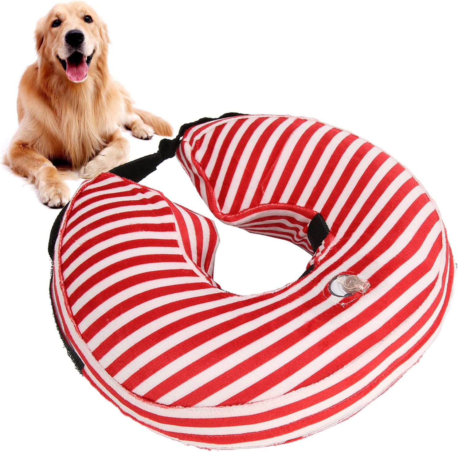 Dog Protective Inflatable Collar Soft Comfortable Recovery Cone Prevents Licking Biting After Surgery for Dogs Cats with Adjustable Strap PVC Material (Blue USA Flag L)
