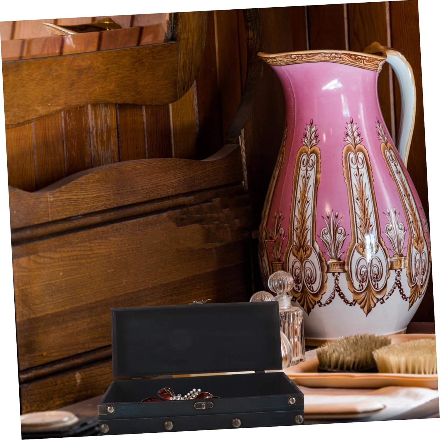 Wooden Vintage Jewelry Storage Box Retro Trinket Chest for Keepsakes Sturdy Design for Earrings and Treasures for Home and Organizing Essentials