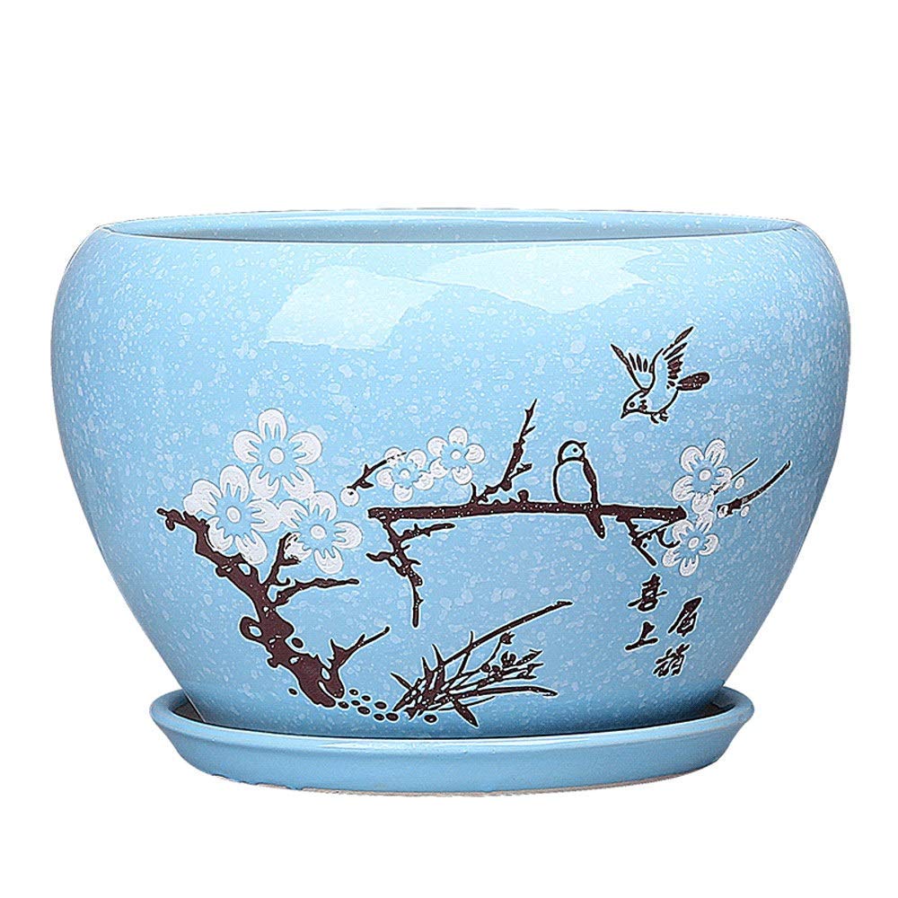 DFGHNBVC Ceramic Modern Glaze Succulent Planter Pot With Drainage Hole And Saucer 3 Sizes Round Flower Plant Pot For Indoor Outdoor Herb Snake Plants Flowing Glaze,14.5cm
